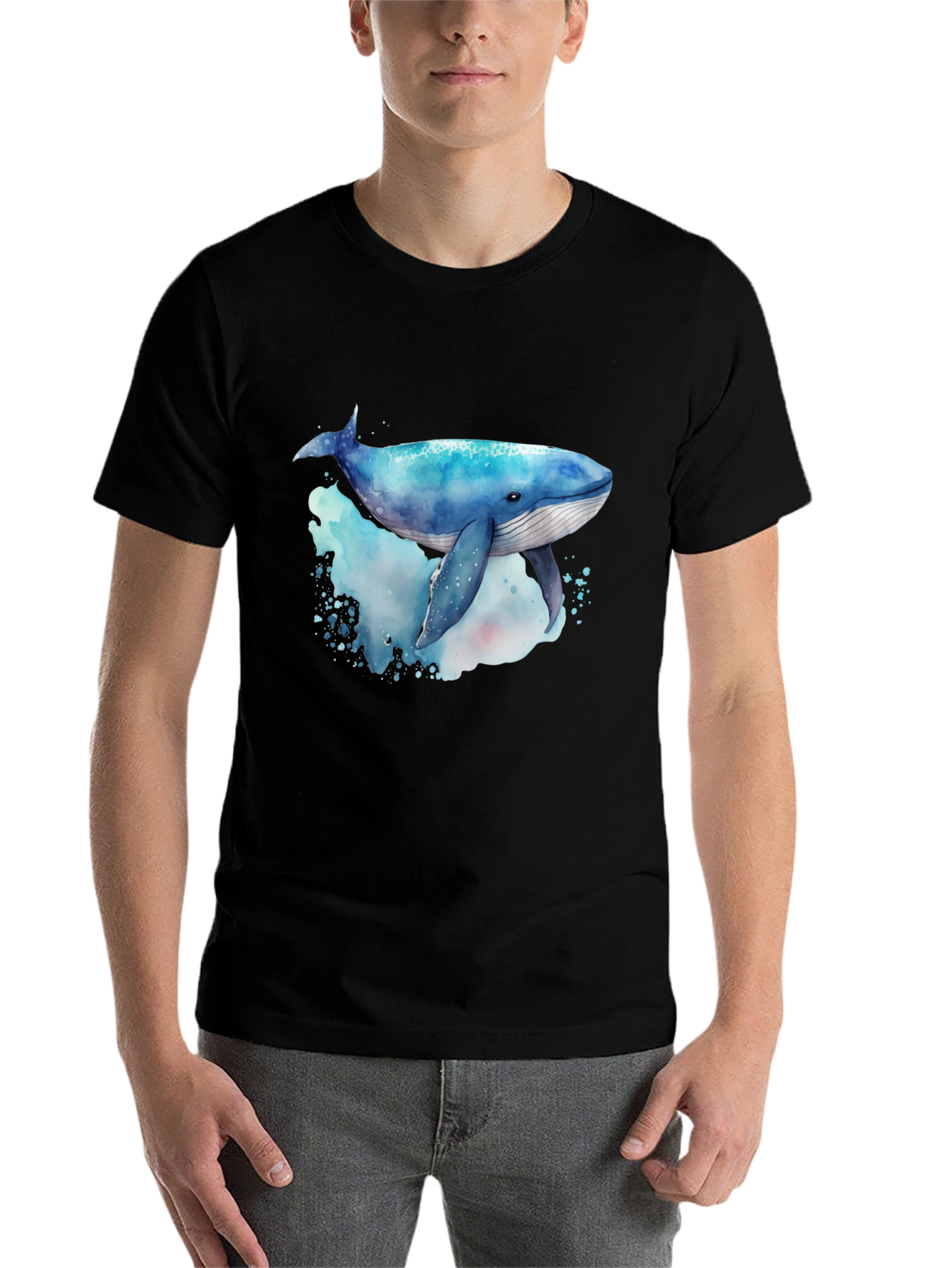Black Whale Graphic Tee - Men's Black Crew Neck view 7