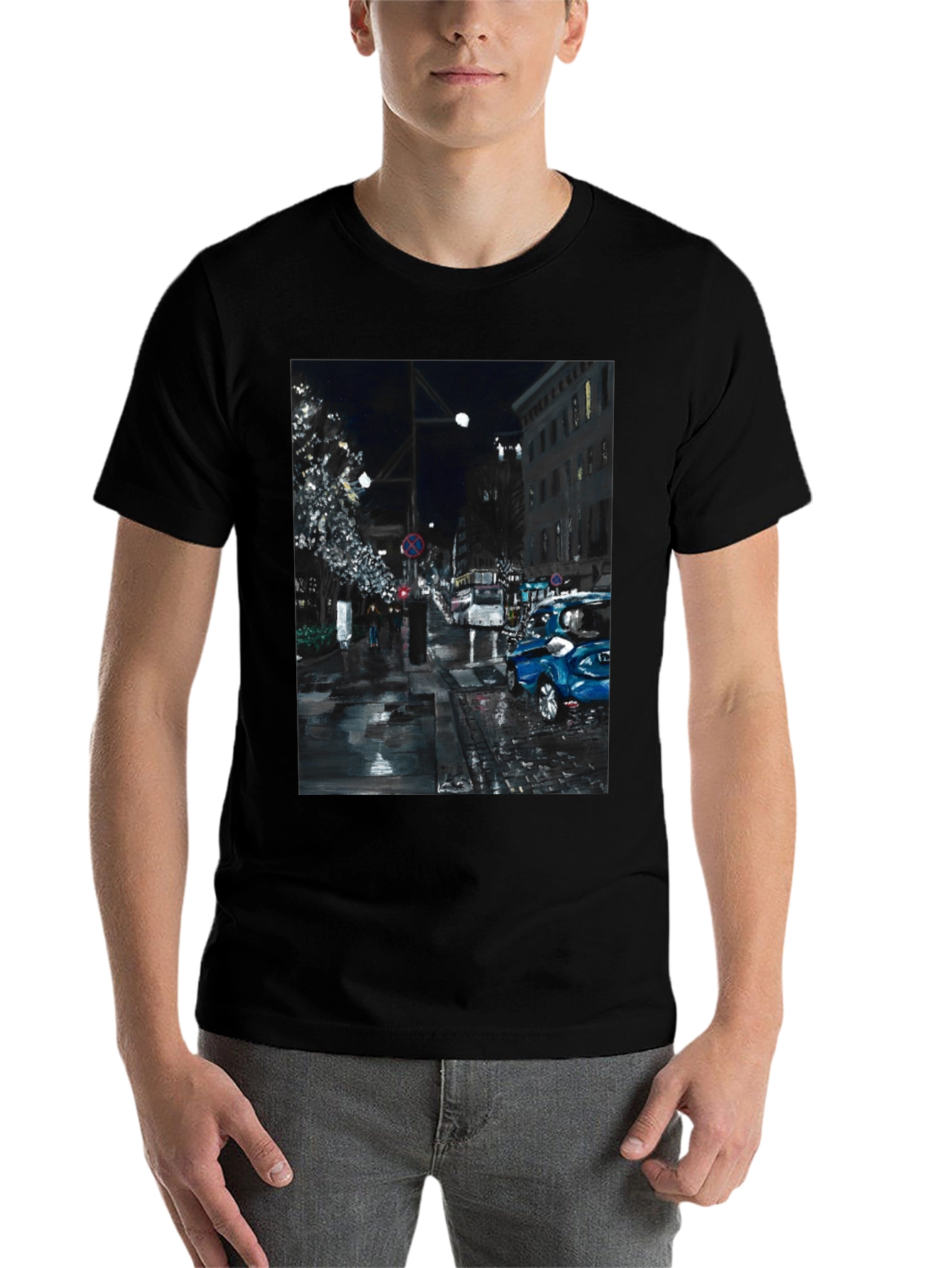 Black City Nightscape T-Shirt view 7
