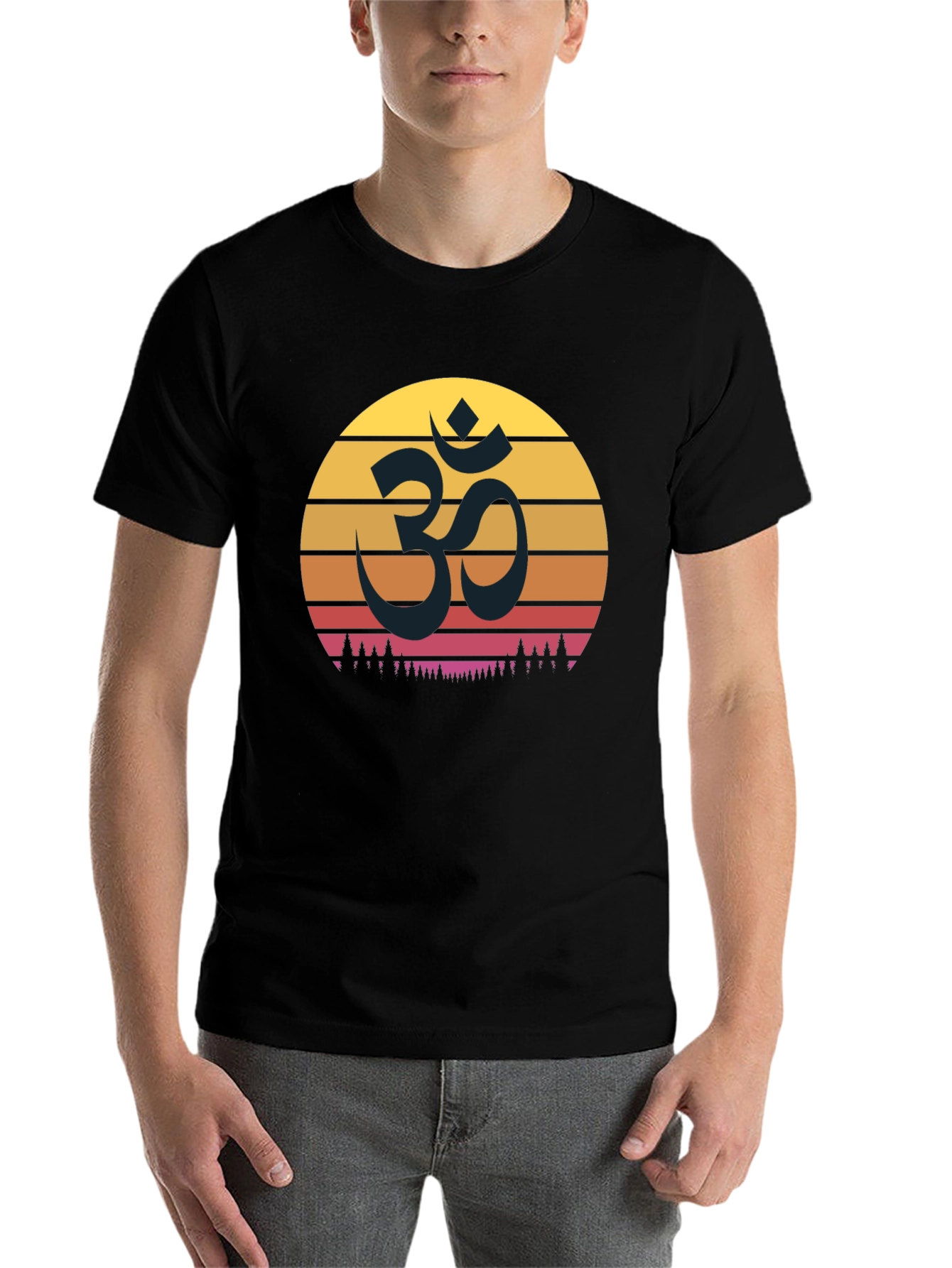 Black Om Sunset Graphic T-Shirt - Spiritual Comfort view 7