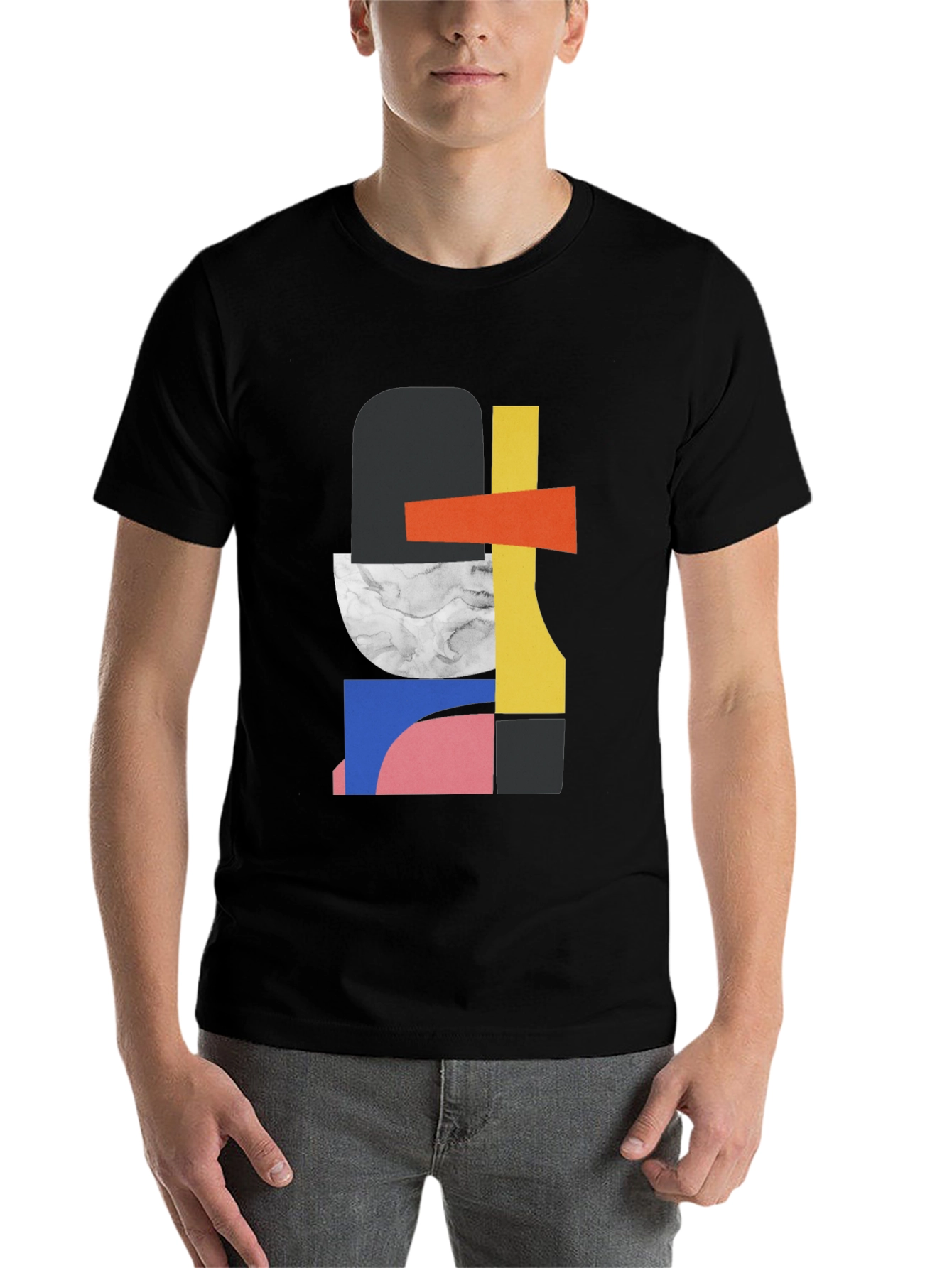 Black Abstract Geometric Graphic Tee - Modern Art Style view 7