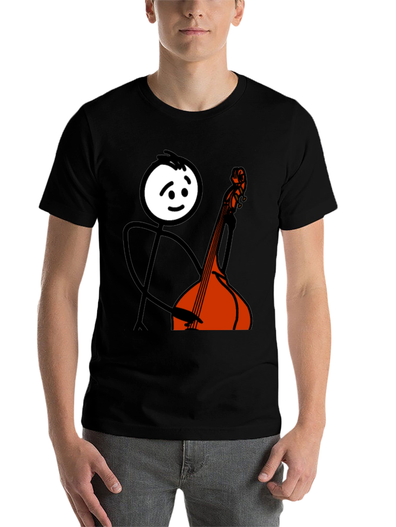 Black Stick Figure Bass Player Graphic Tee view 7