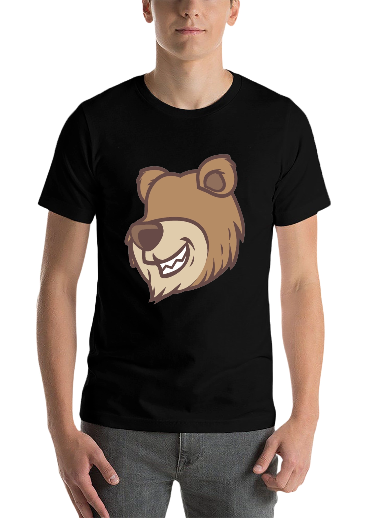 Black Cartoon Bear Graphic T-Shirt - Black view 7