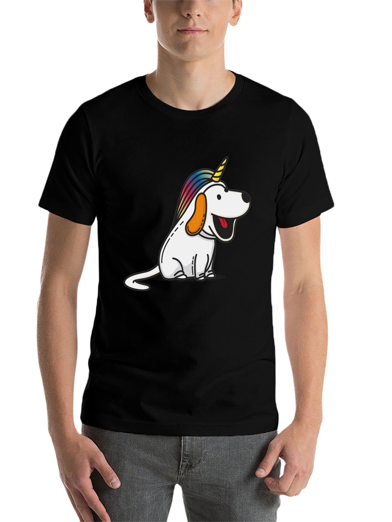 Black Unicorn Dog Graphic Tee - Men's Black T-Shirt view 7