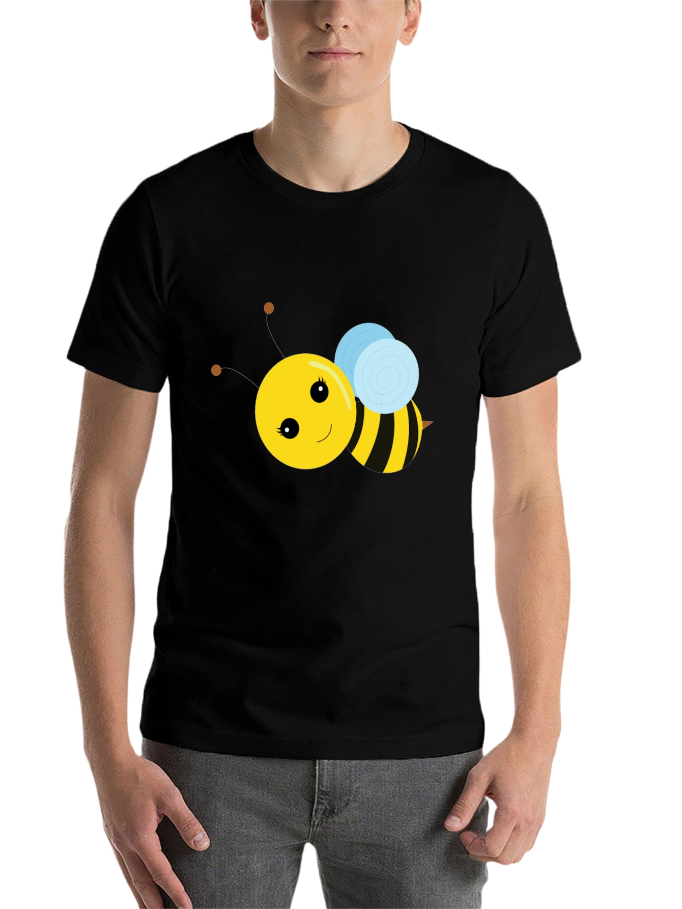Black Cute Bee Graphic T-Shirt - Black view 7