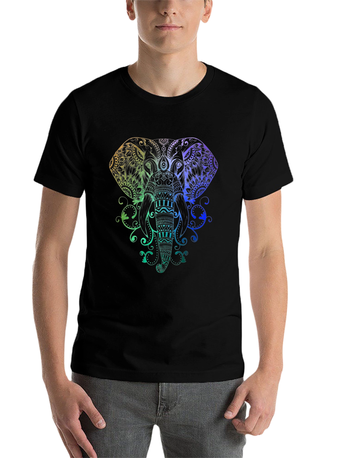 Black Rainbow Elephant Graphic Black T-Shirt view 7