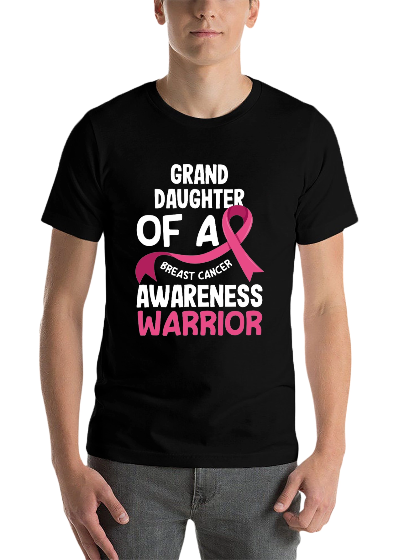 Black Granddaughter Breast Cancer Awareness Warrior T-Shirt view 7