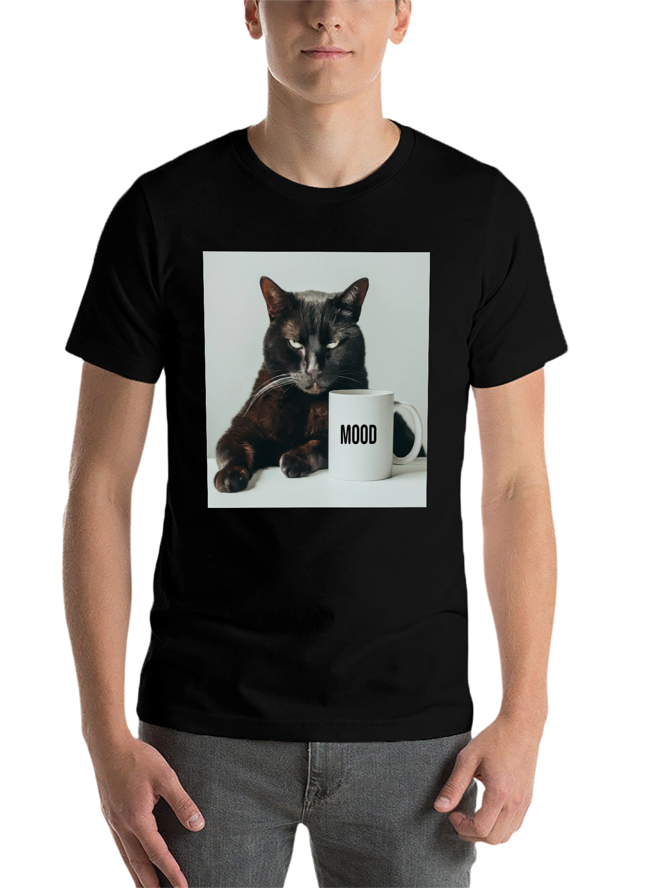 Black Mood Cat Graphic Tee - Black Cotton Comfort view 7