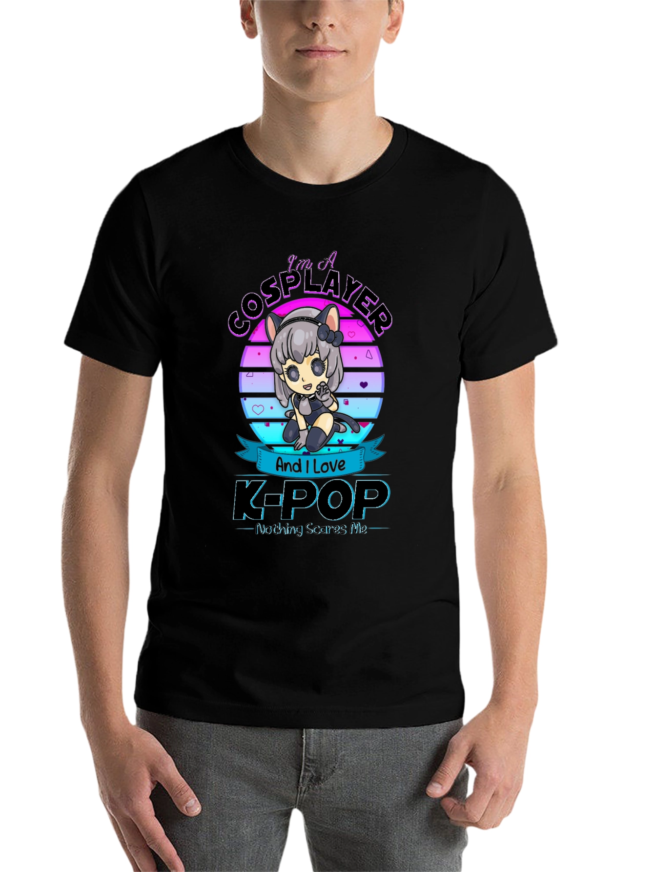 Black I'm A Cosplayer and Love K-Pop T-Shirt view 7