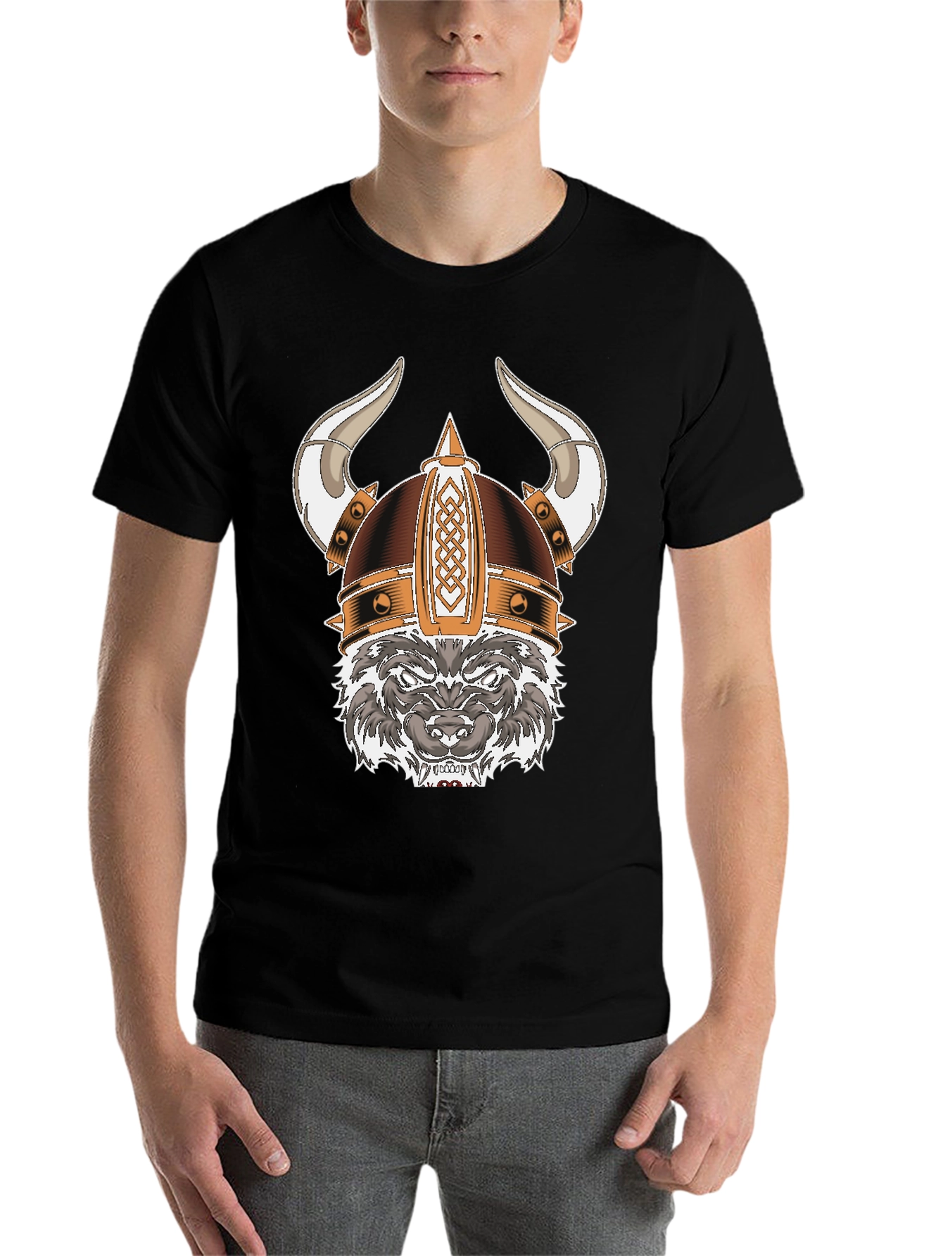 Black Viking Wolf Graphic Tee - Black view 7