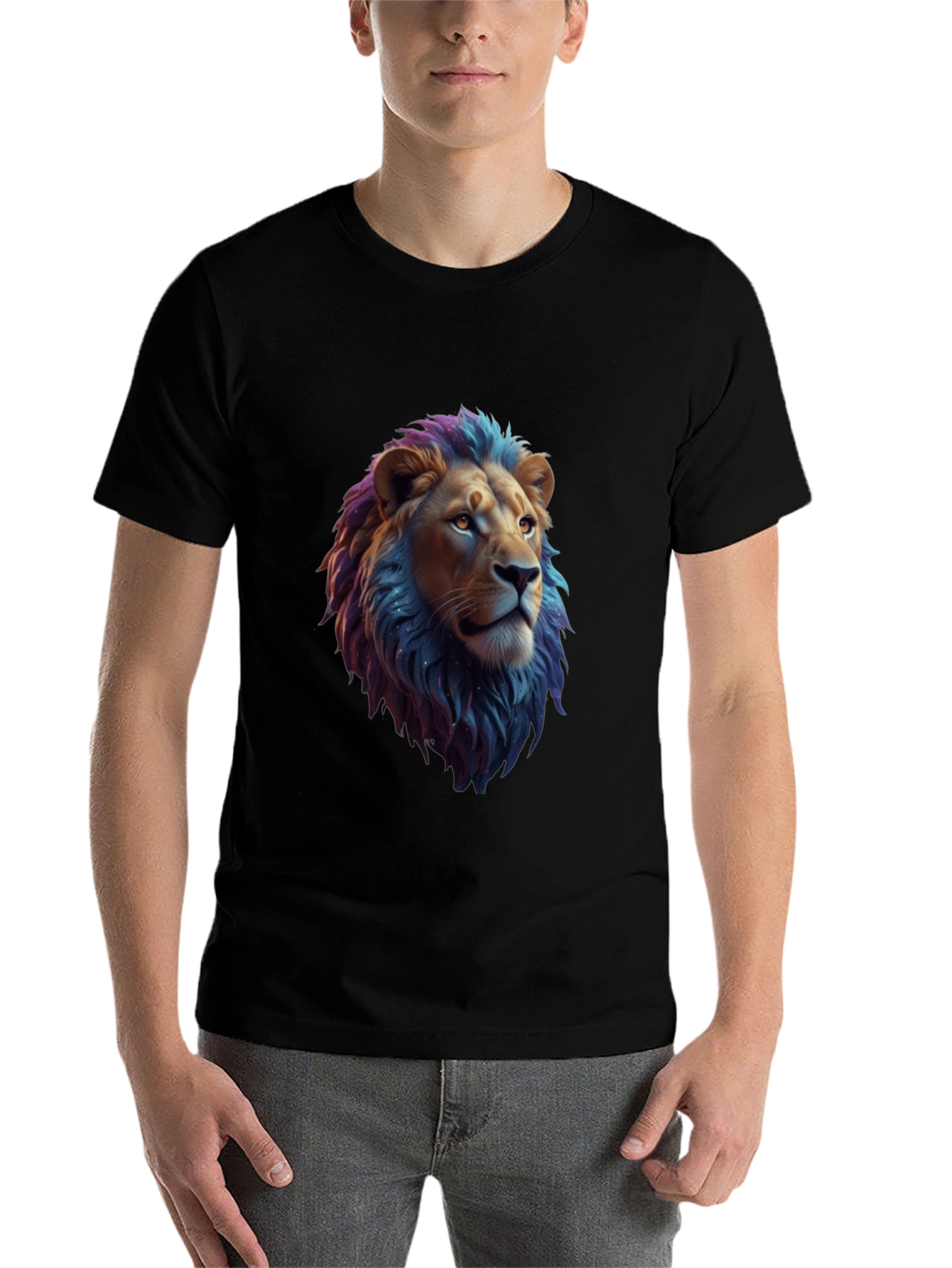 Black Lion Head Graphic Tee - Cool Animal Print Shirt view 7