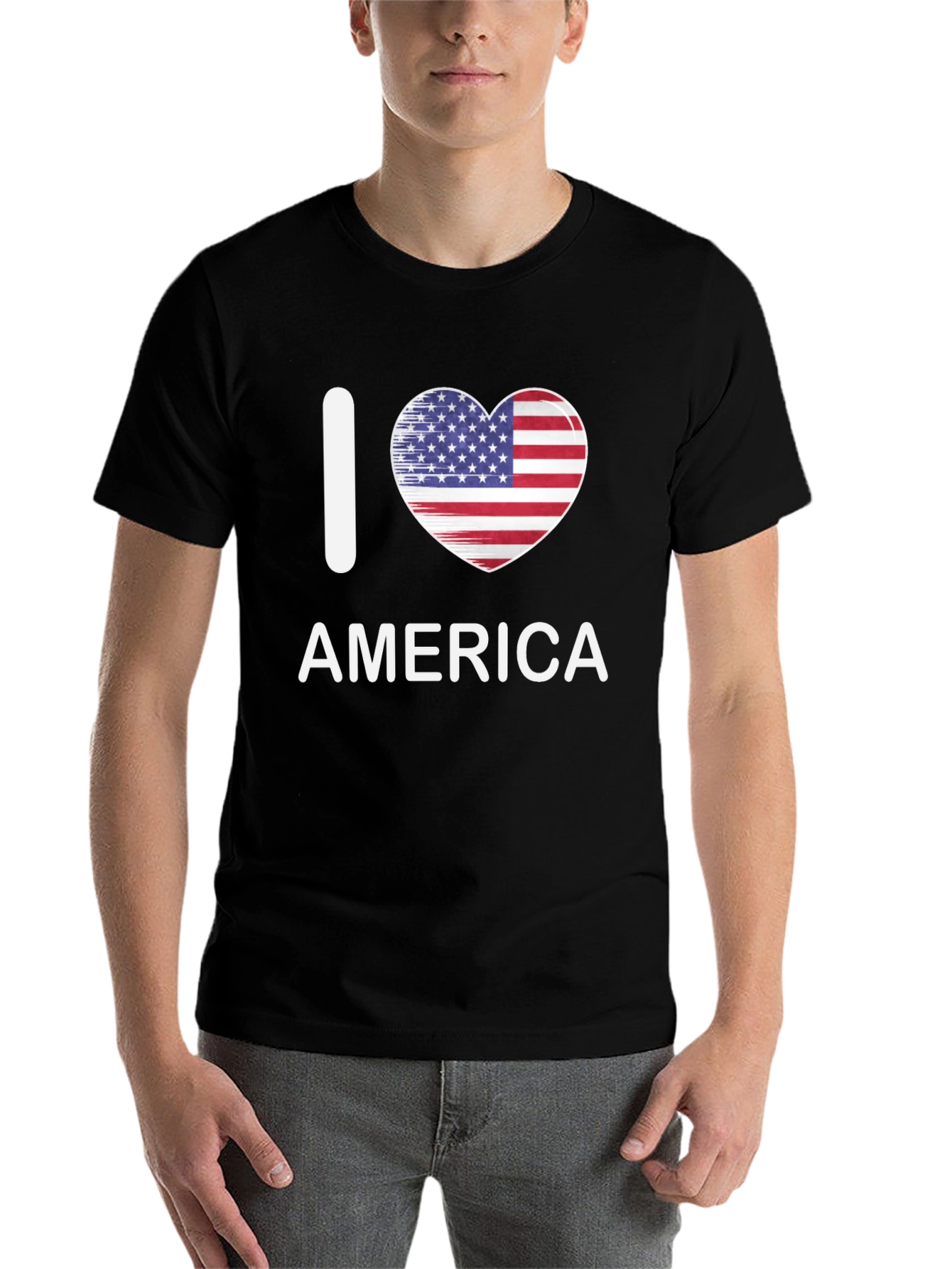 Black I Love America T-Shirt Patriotic Heart Tee view 7