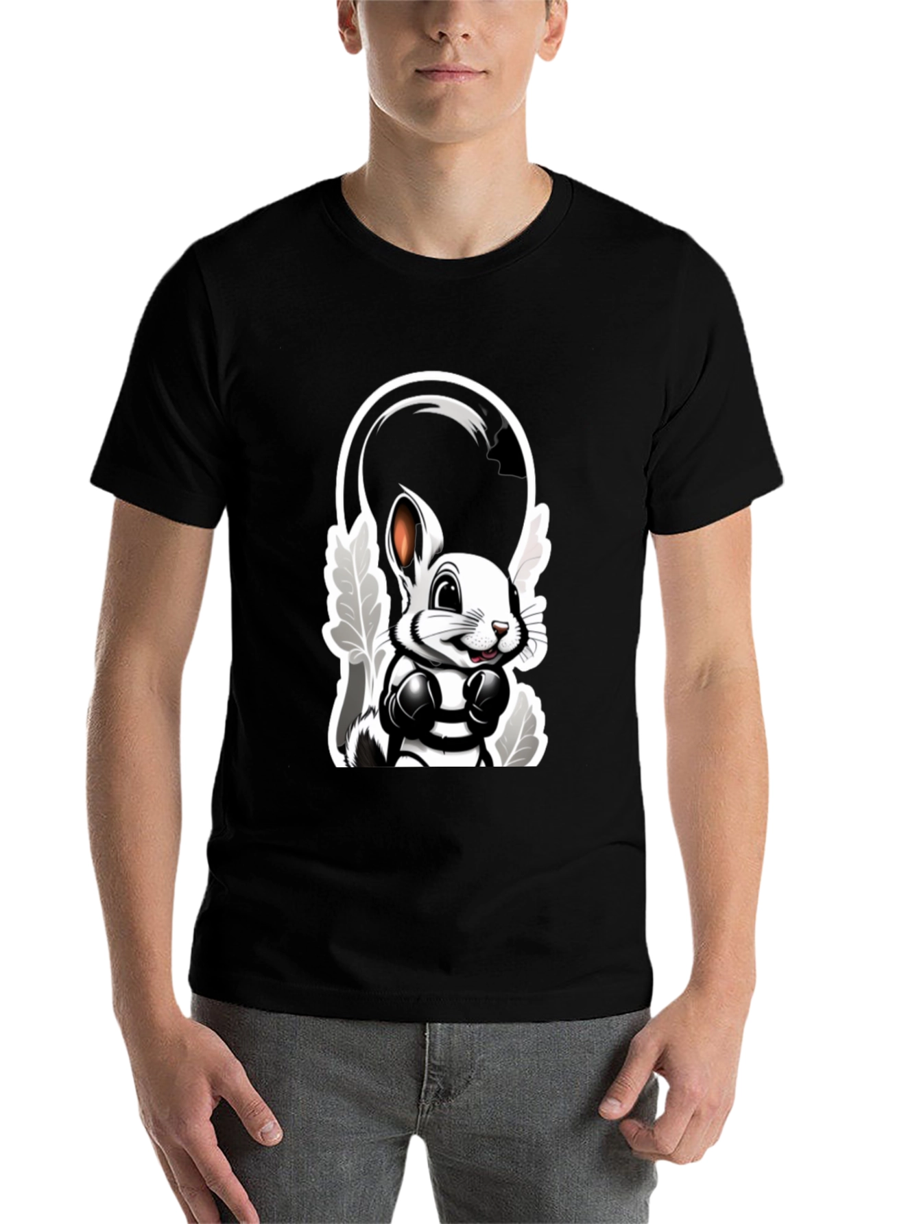 Black Cool Cartoon Bunny Boxer Black T-Shirt view 7