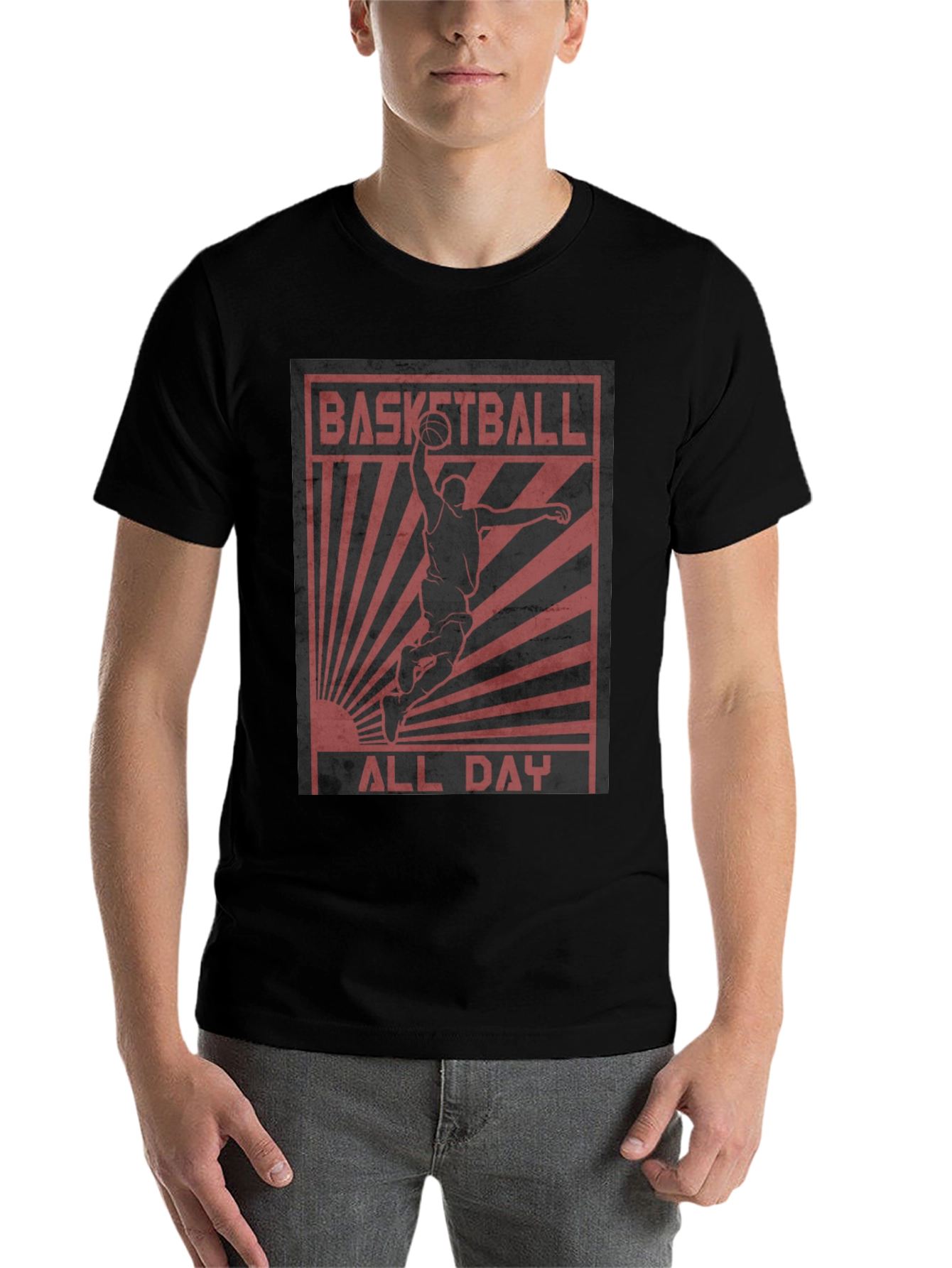 Black Basketball All Day Graphic Tee - Black Cotton T-Shirt view 7
