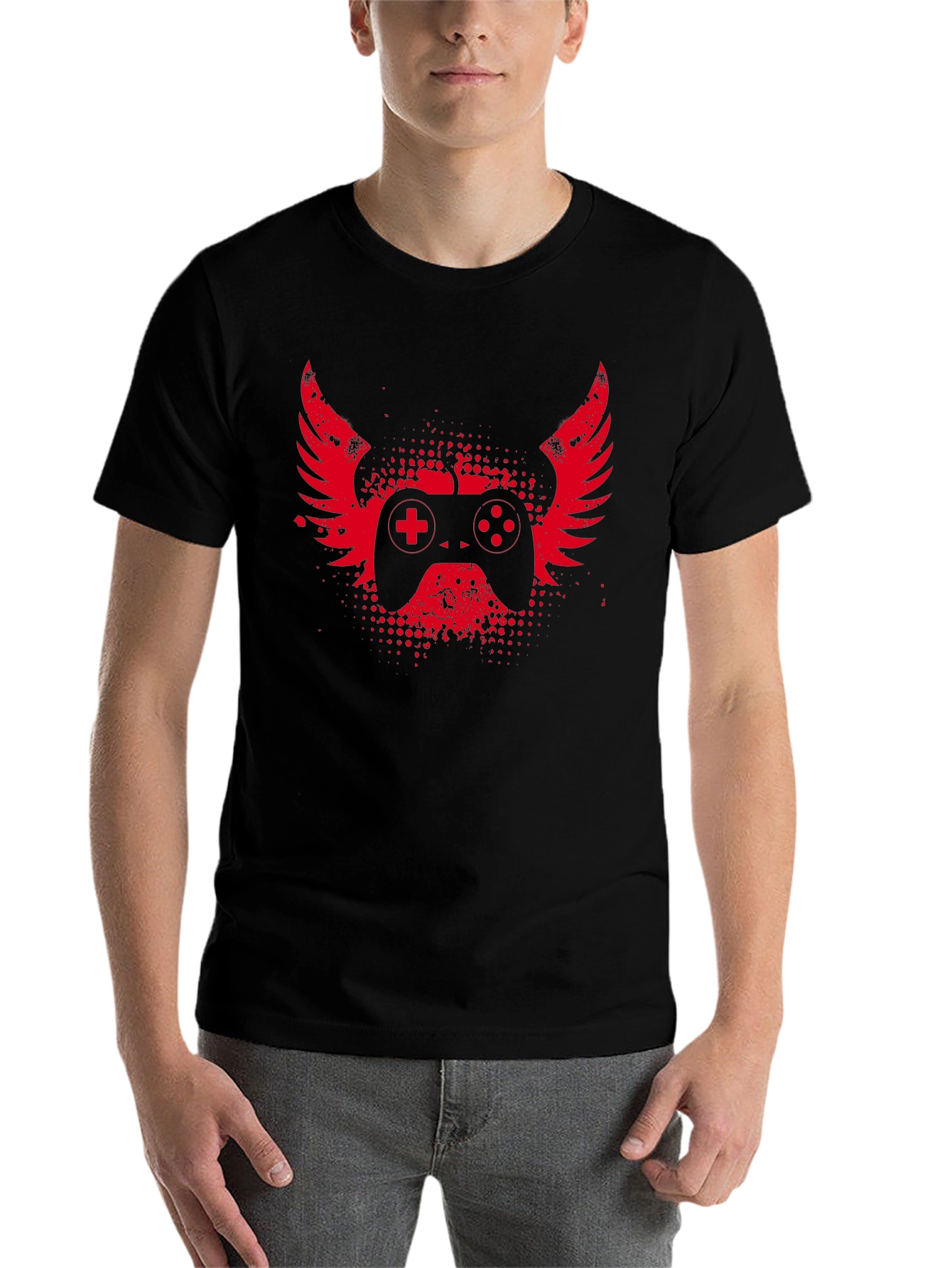 Black Gamer Wings T-Shirt - Black Gaming Tee view 7
