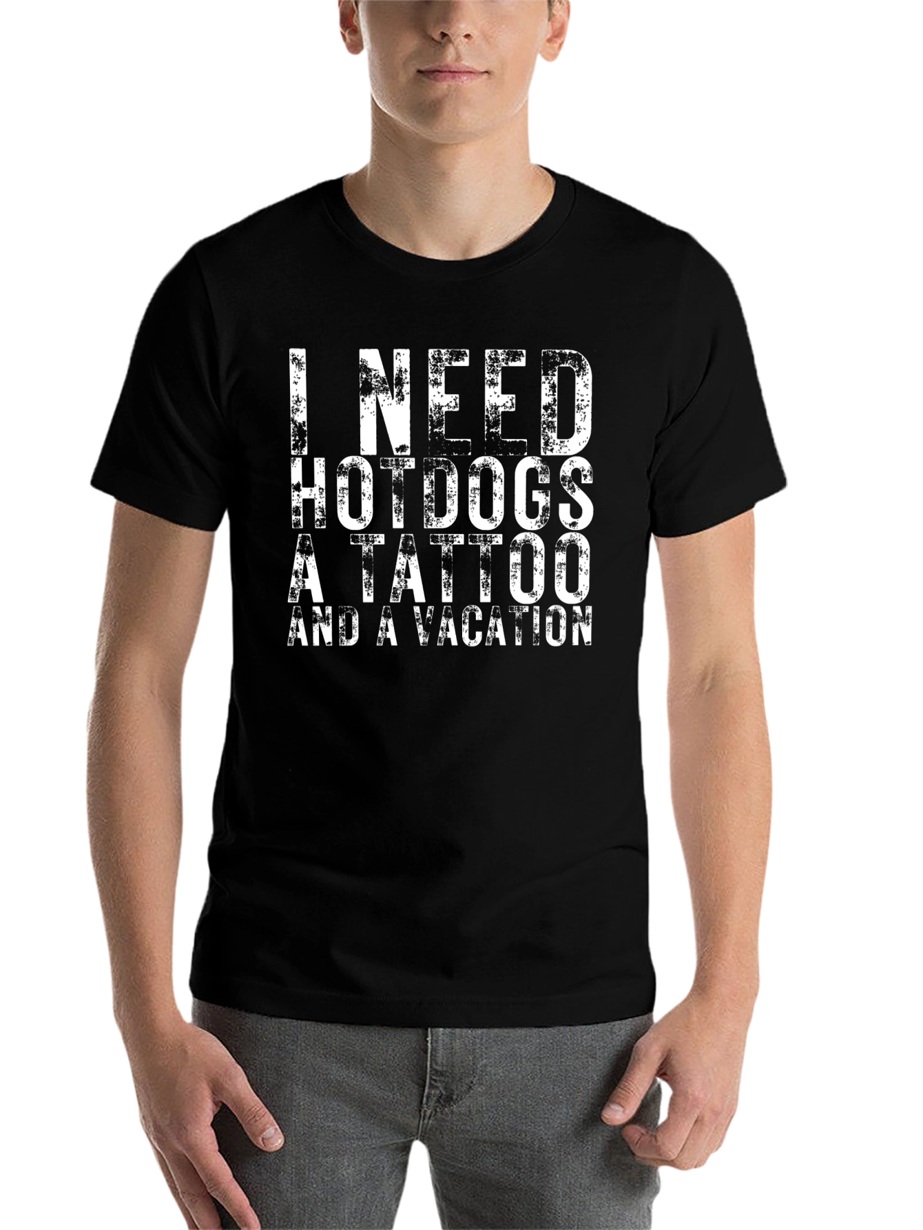 Black I Need Hotdogs, a Tattoo & a Vacation Black T-Shirt view 7