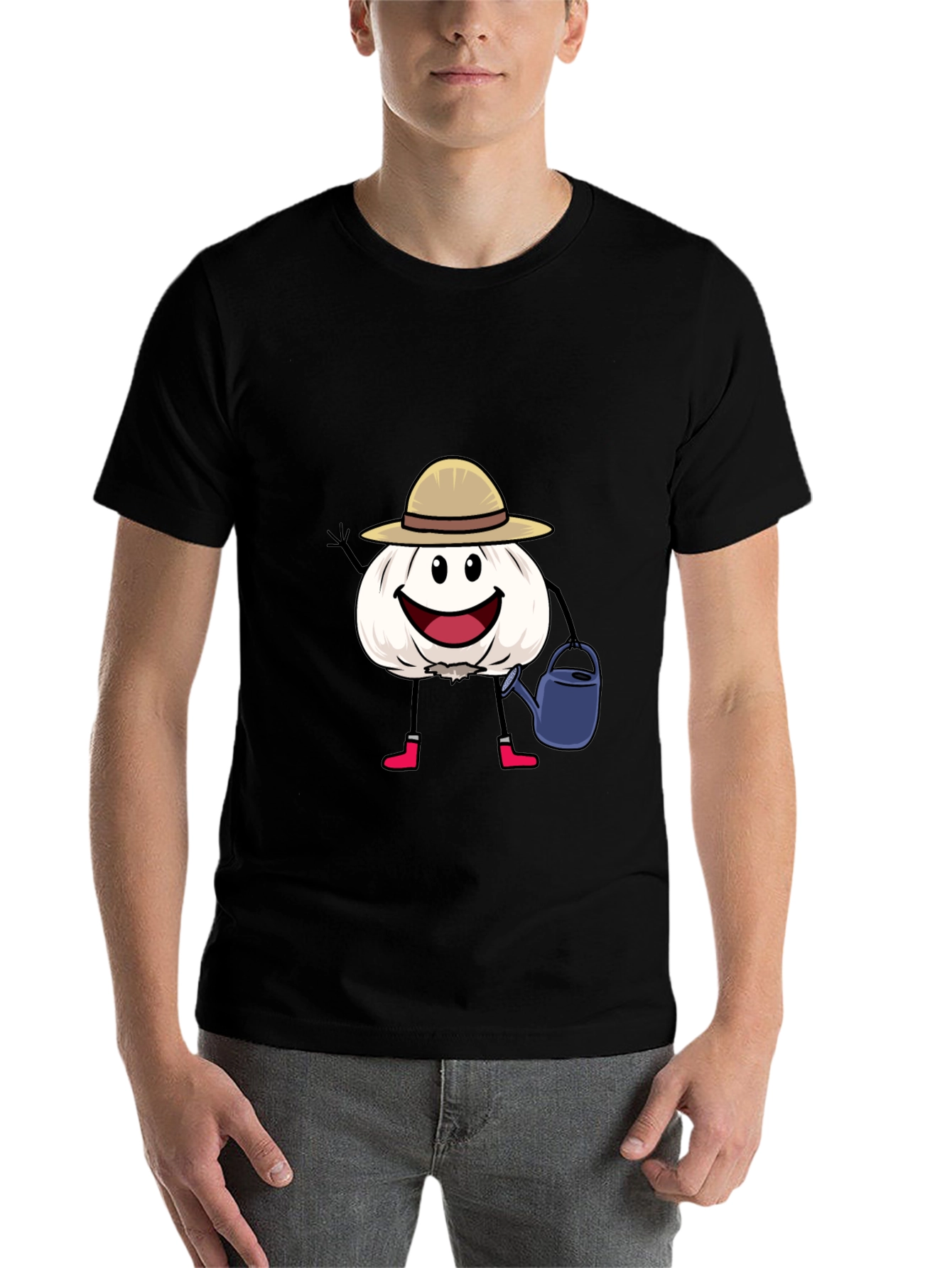 Black Cartoon Garlic Gardener Black T-Shirt view 7