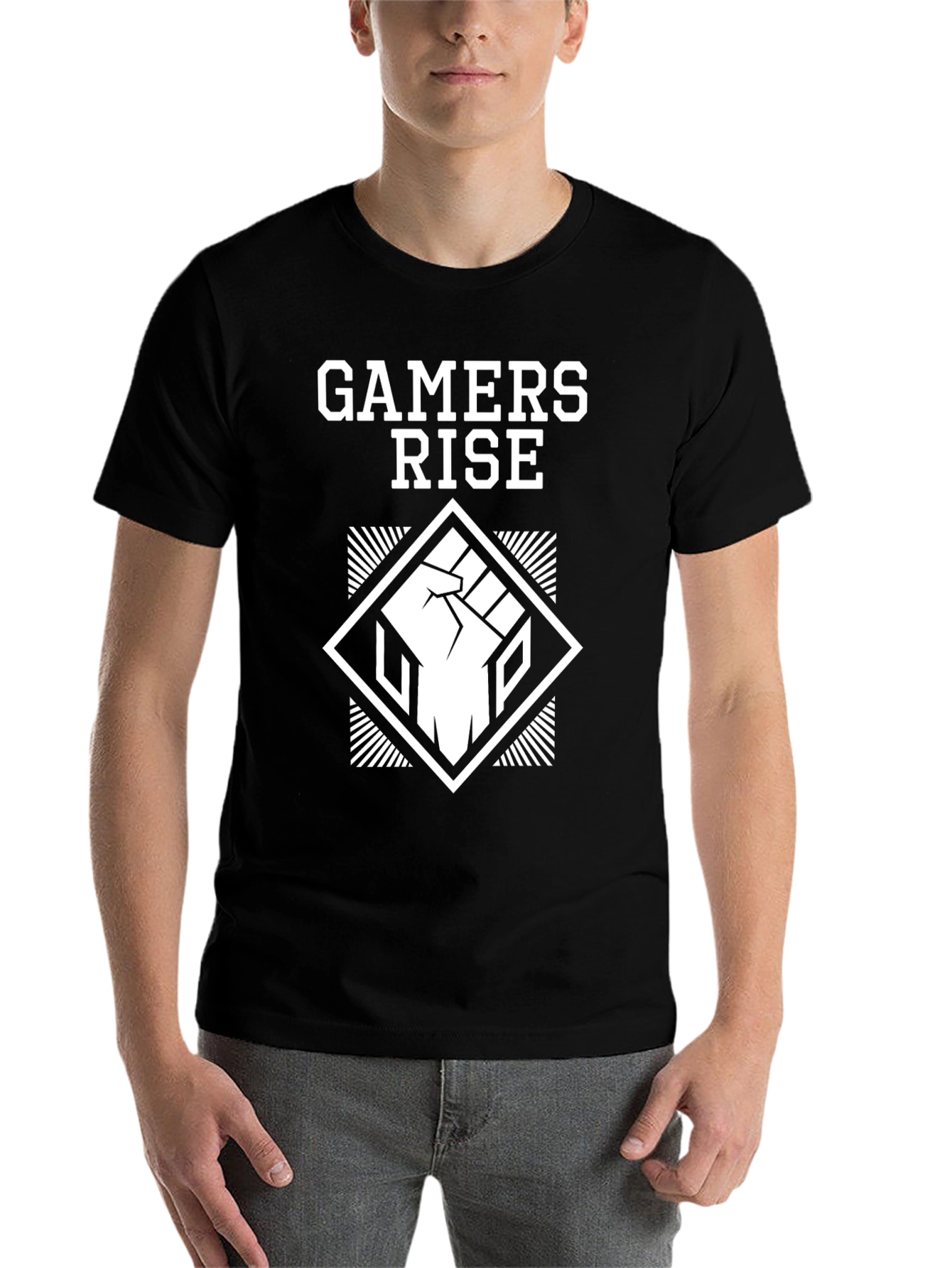 Black Gamers Rise Graphic Tee - Black Cotton T-Shirt view 7