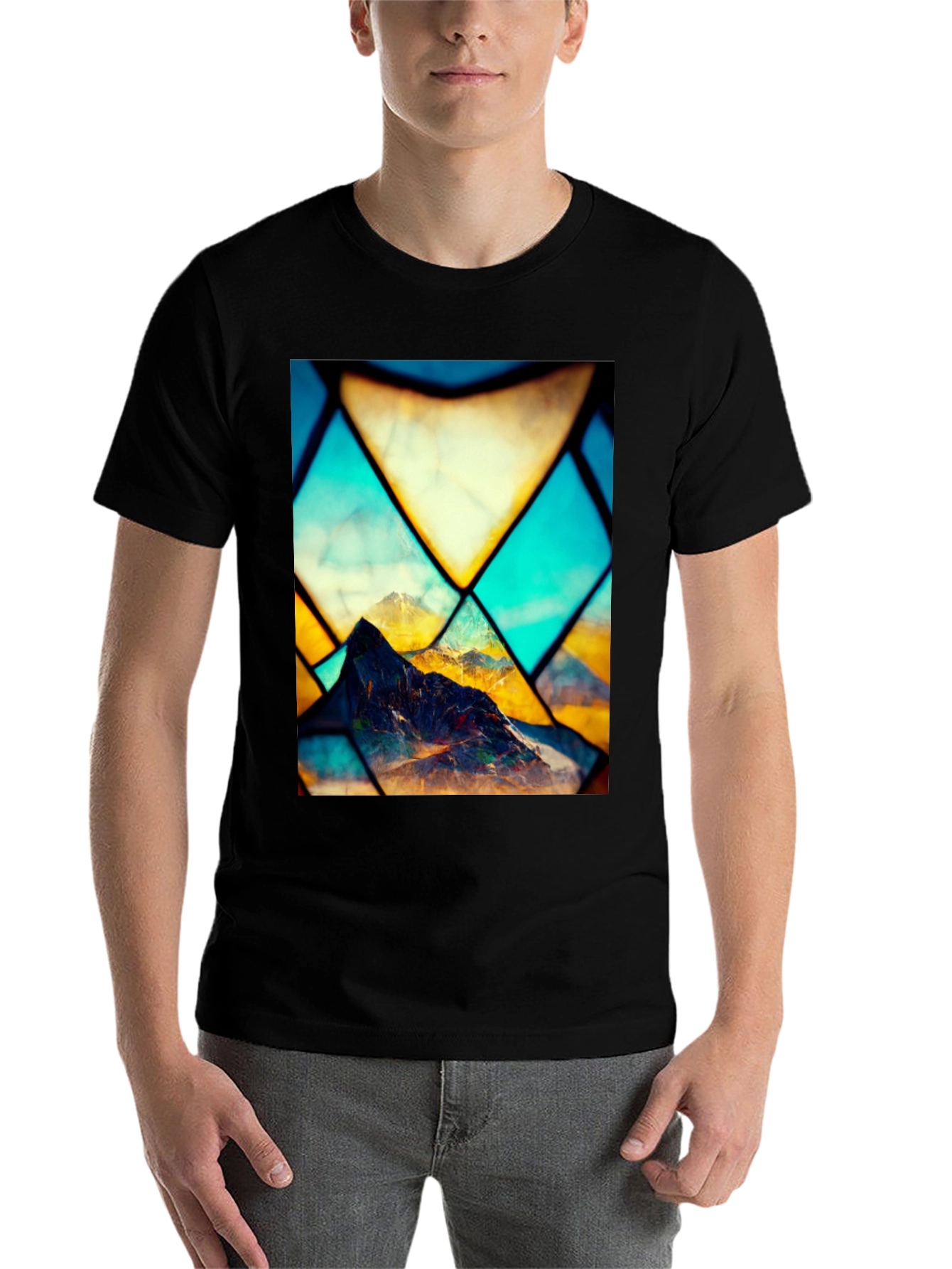 Black Mountain Stained Glass Graphic Black Tee view 7