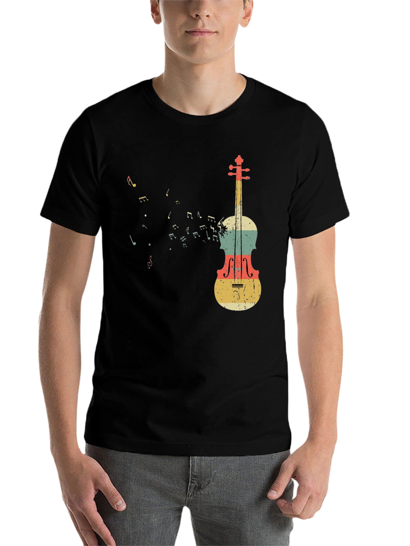 Black Musical Notes & Violin Graphic T-Shirt view 7