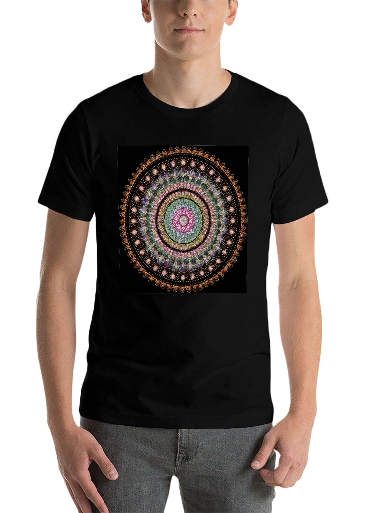 Black Mandala Art Black T-Shirt view 7