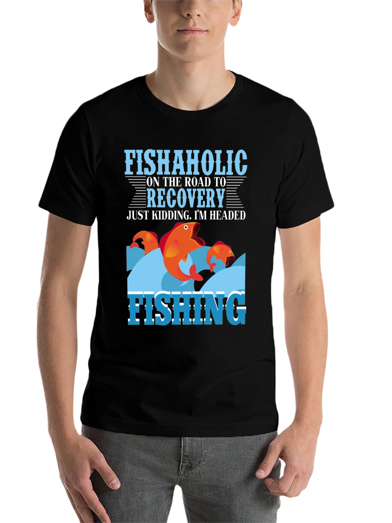 Black Fishaholic Fishing T-Shirt - Funny Fishing Tee view 7