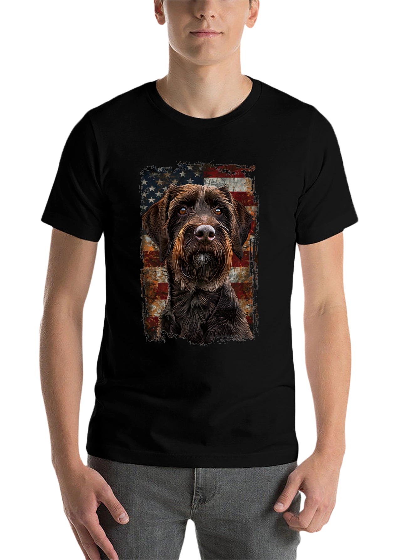 Black Dog Breed American Flag T-Shirt view 7