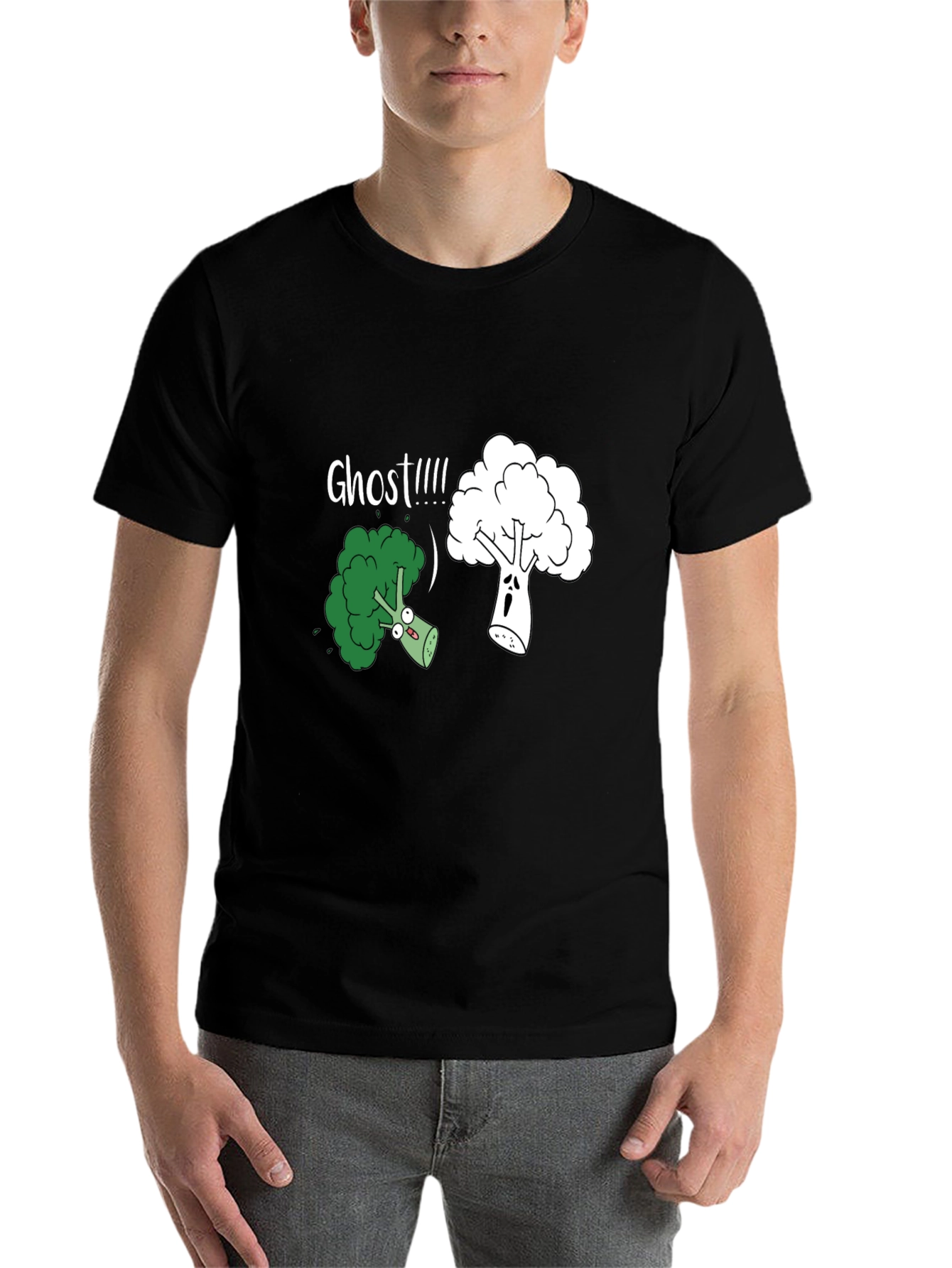 Black Broccoli Ghost Funny Graphic T-Shirt view 7