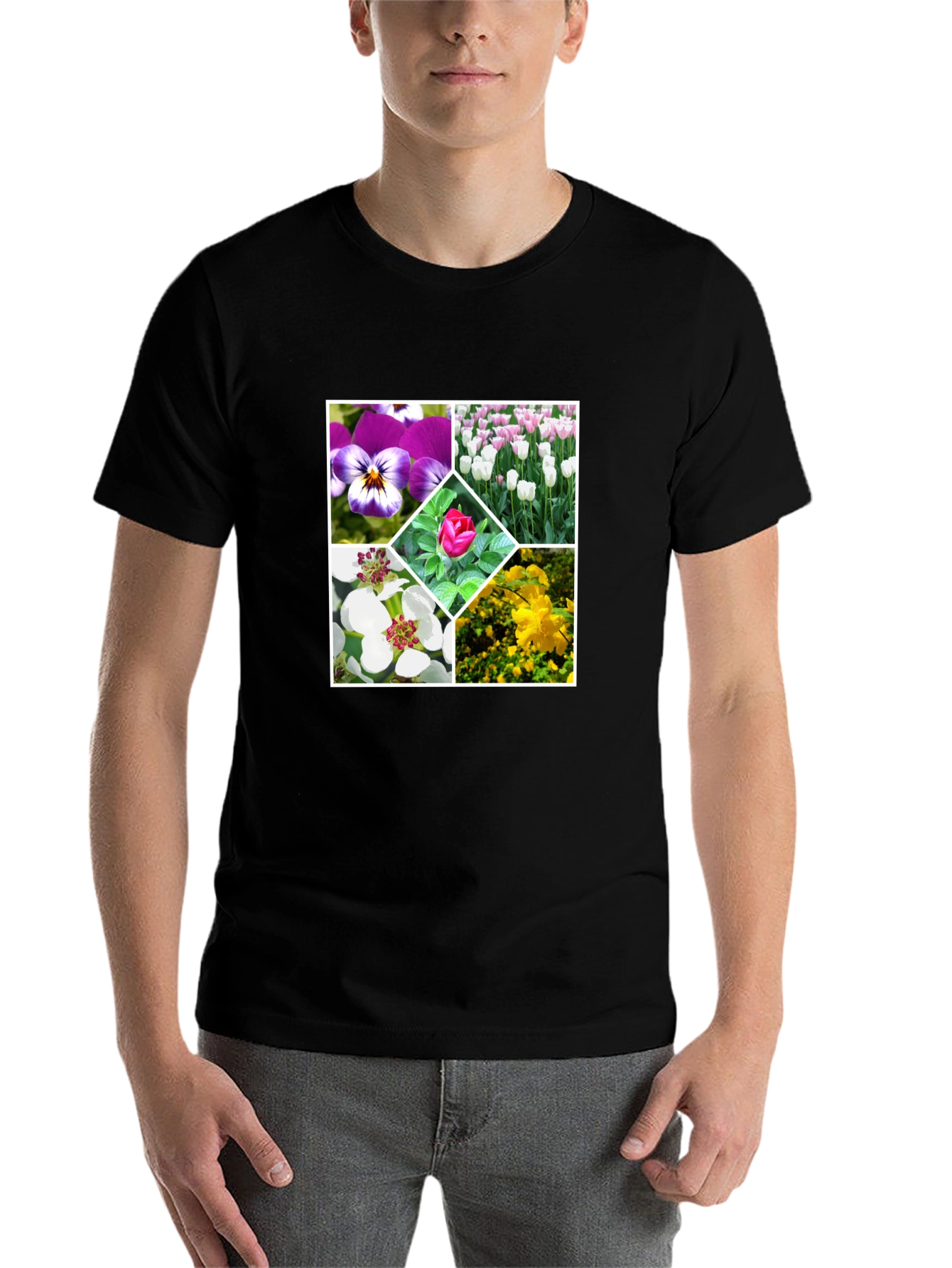 Black Floral Collage Black T-Shirt view 7