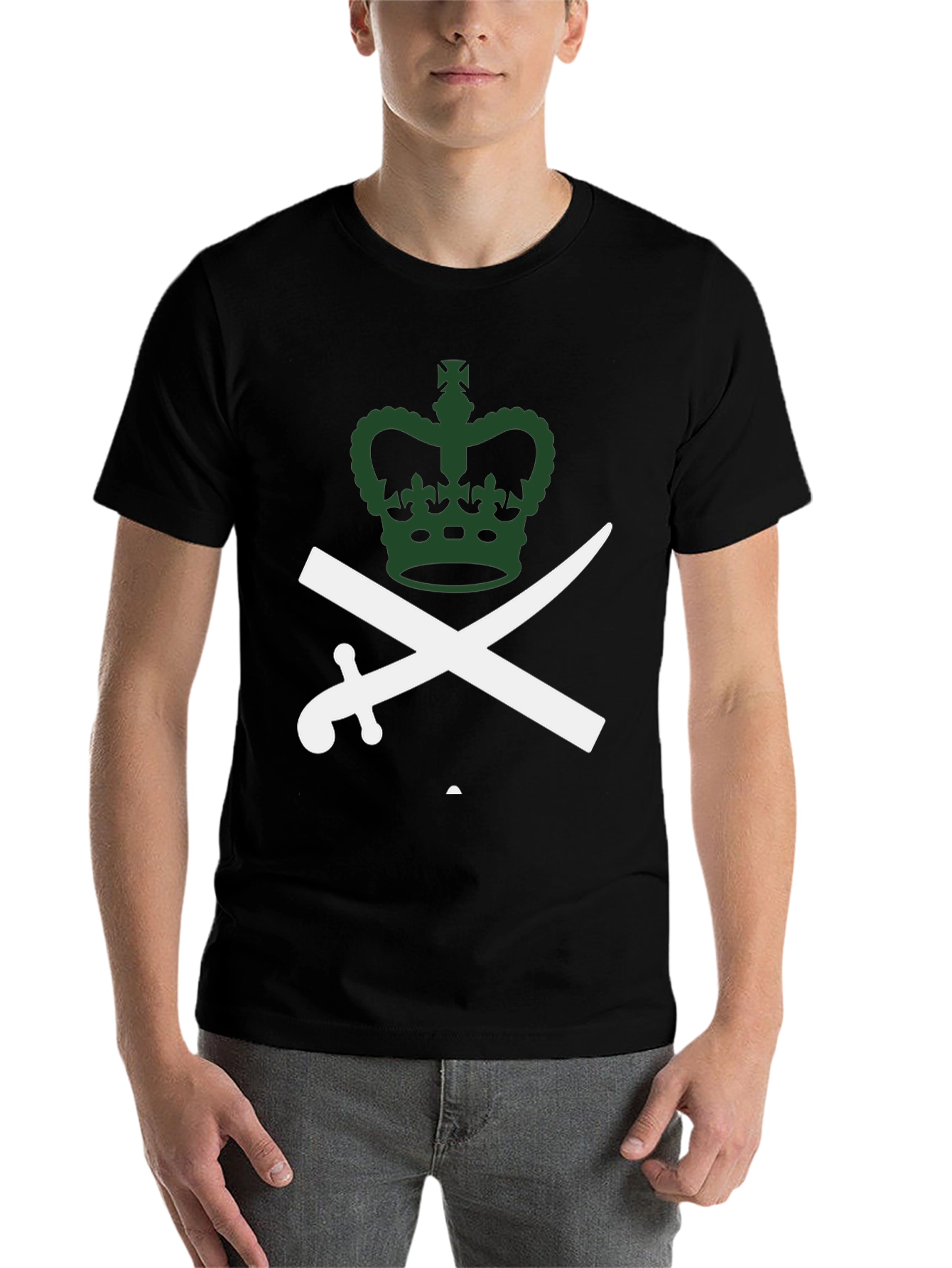 Black Crown and Swords Graphic Tee - Black Cotton T-Shirt view 7