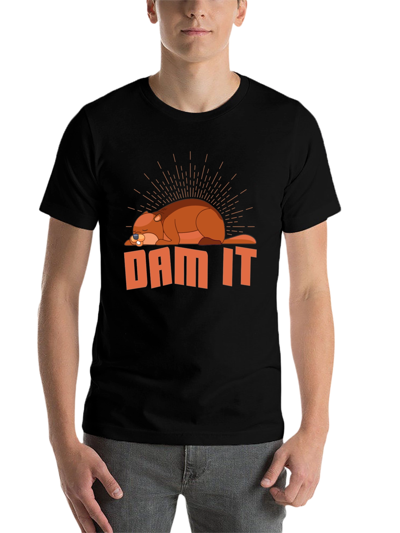 Black Dam It Beaver T-Shirt - Funny Graphic Tee view 7