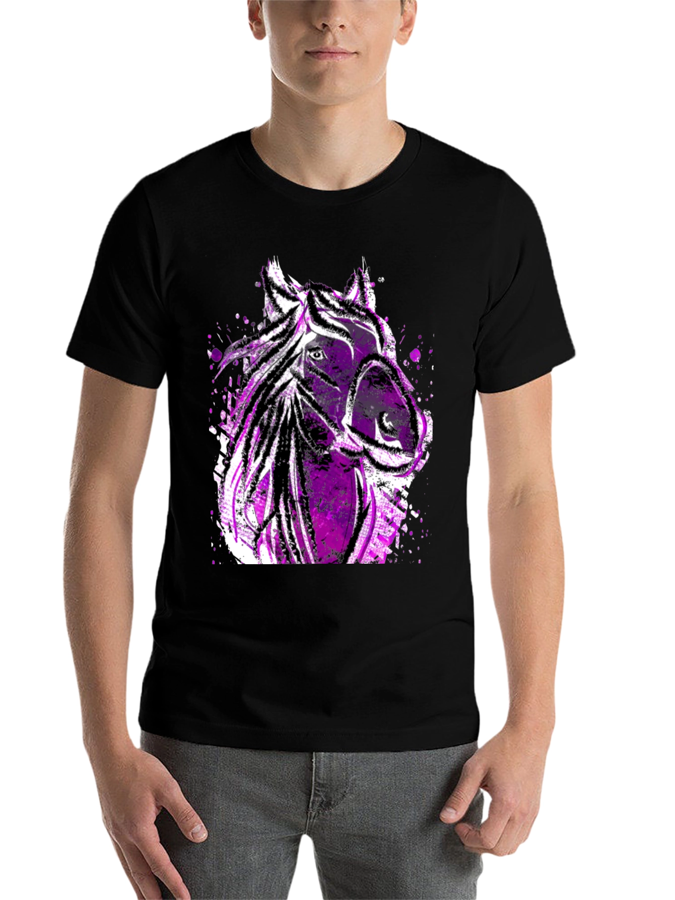Black Abstract Horse Graphic Men's Tee - Black view 7