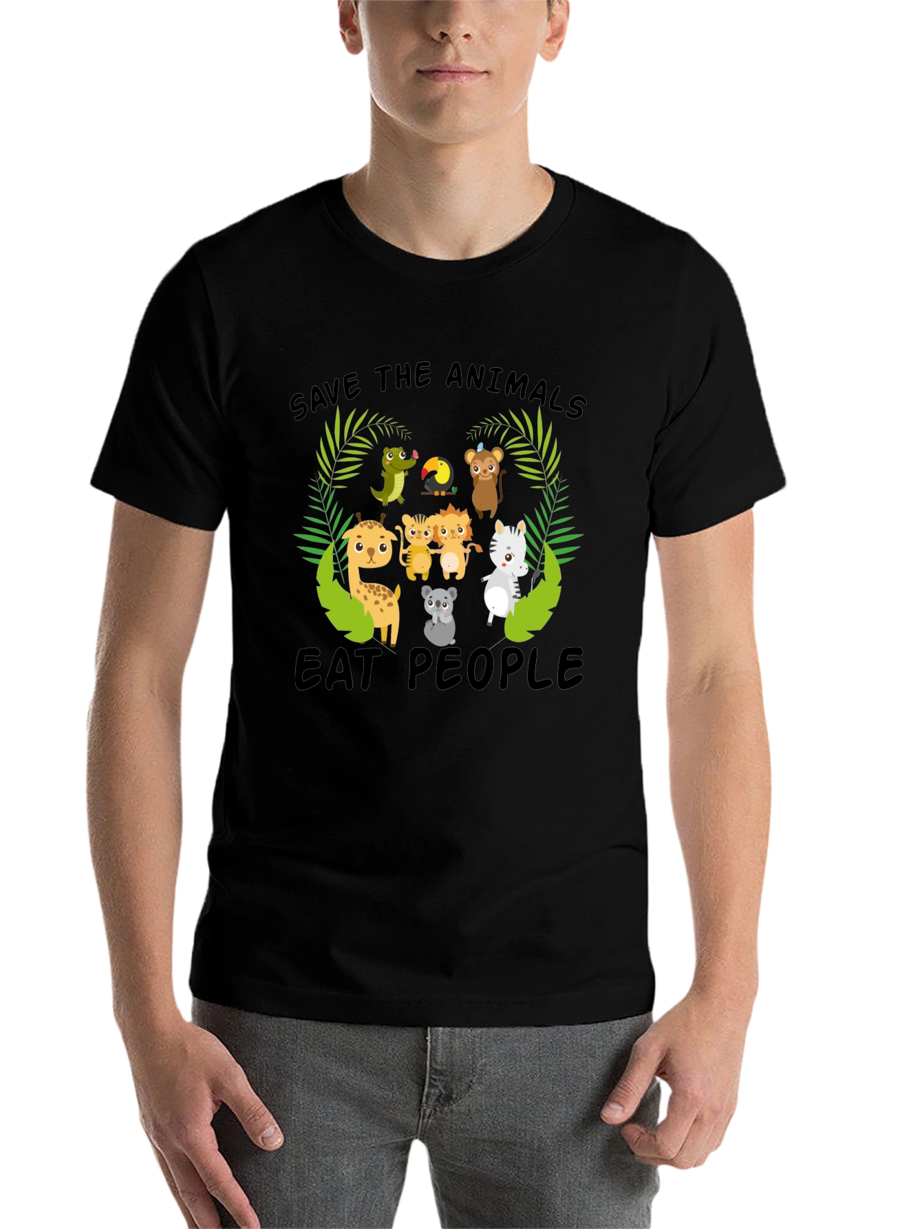Black Save the Animals Eat People Black T-Shirt view 7