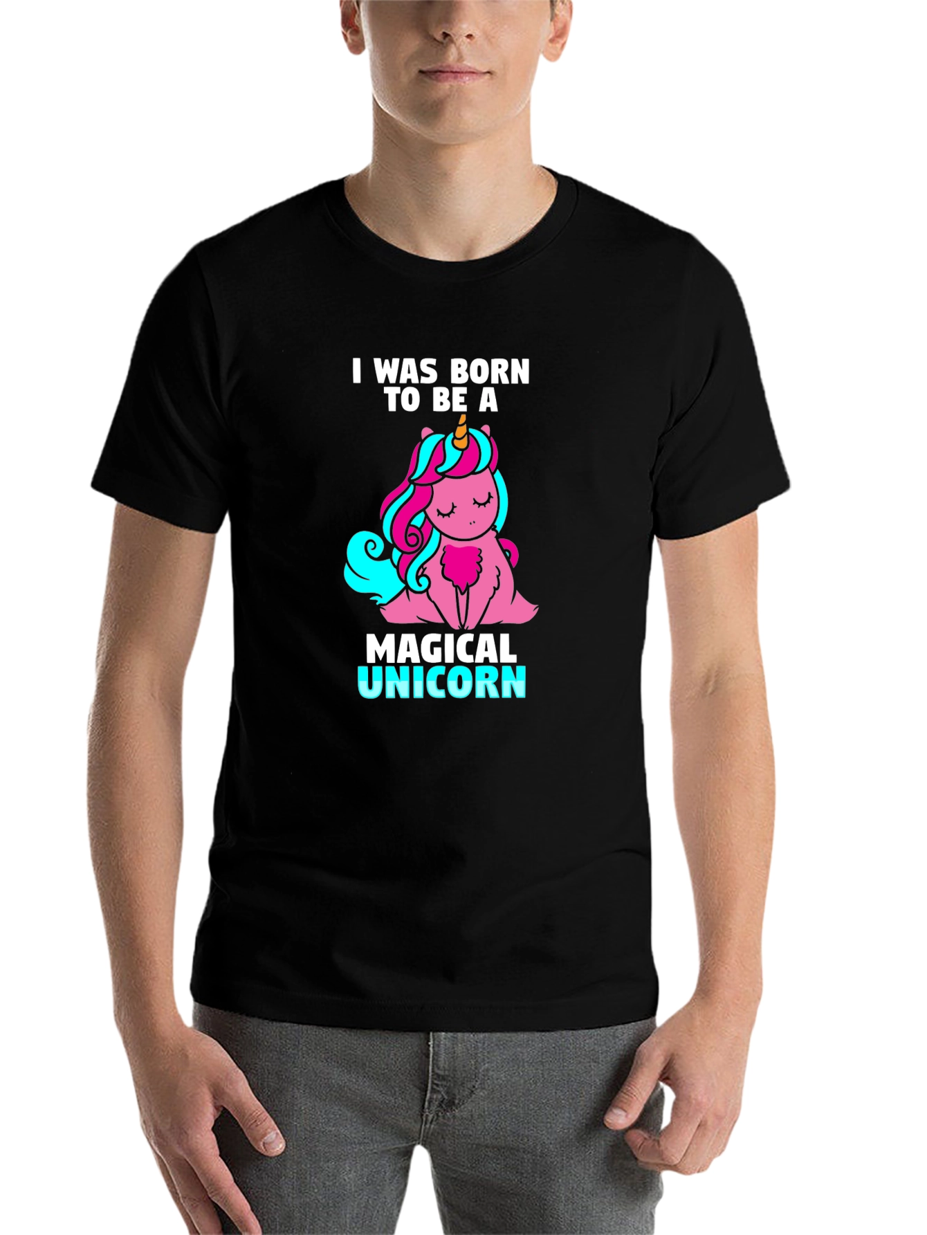 Black Magical Unicorn Graphic Tee - Born To Be A Unicorn T-Shirt view 7