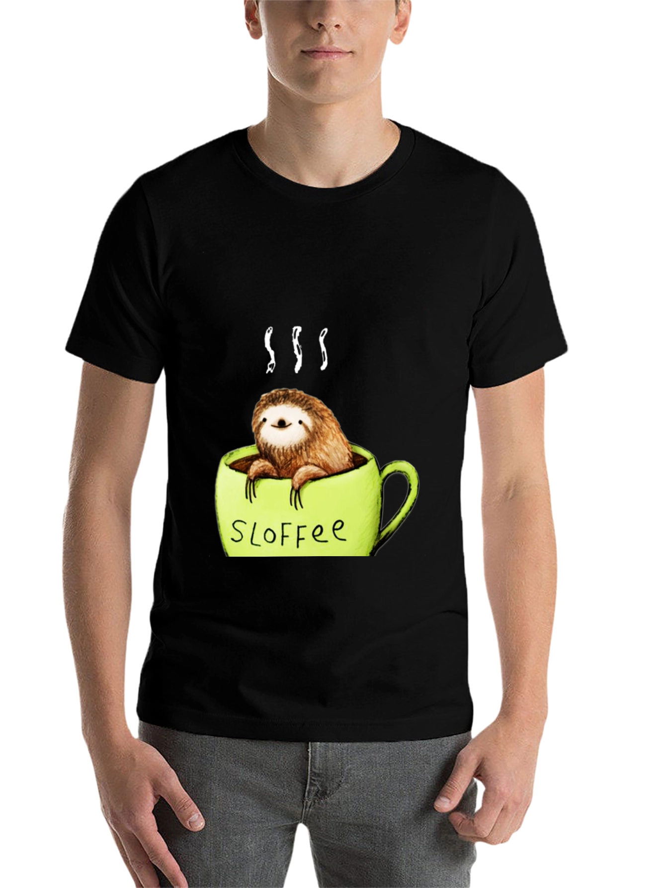 Black Funny Sloth Coffee Graphic Tee view 7