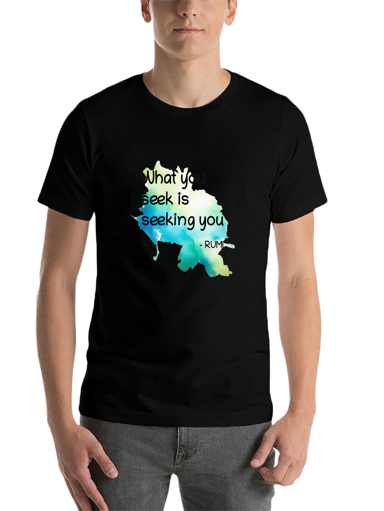 Black Inspirational Rumi Quote T-Shirt - What You Seek view 7