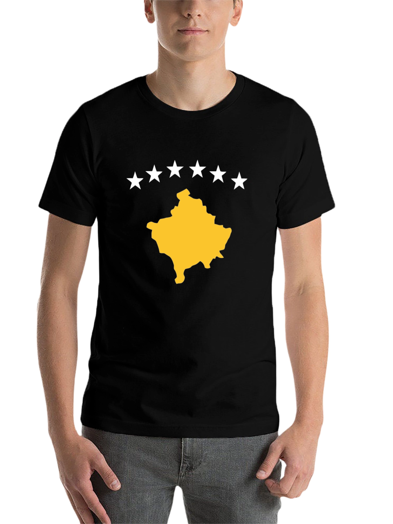 Kosovo Map T-Shirt - Black Cotton Tee with Star Design - 7