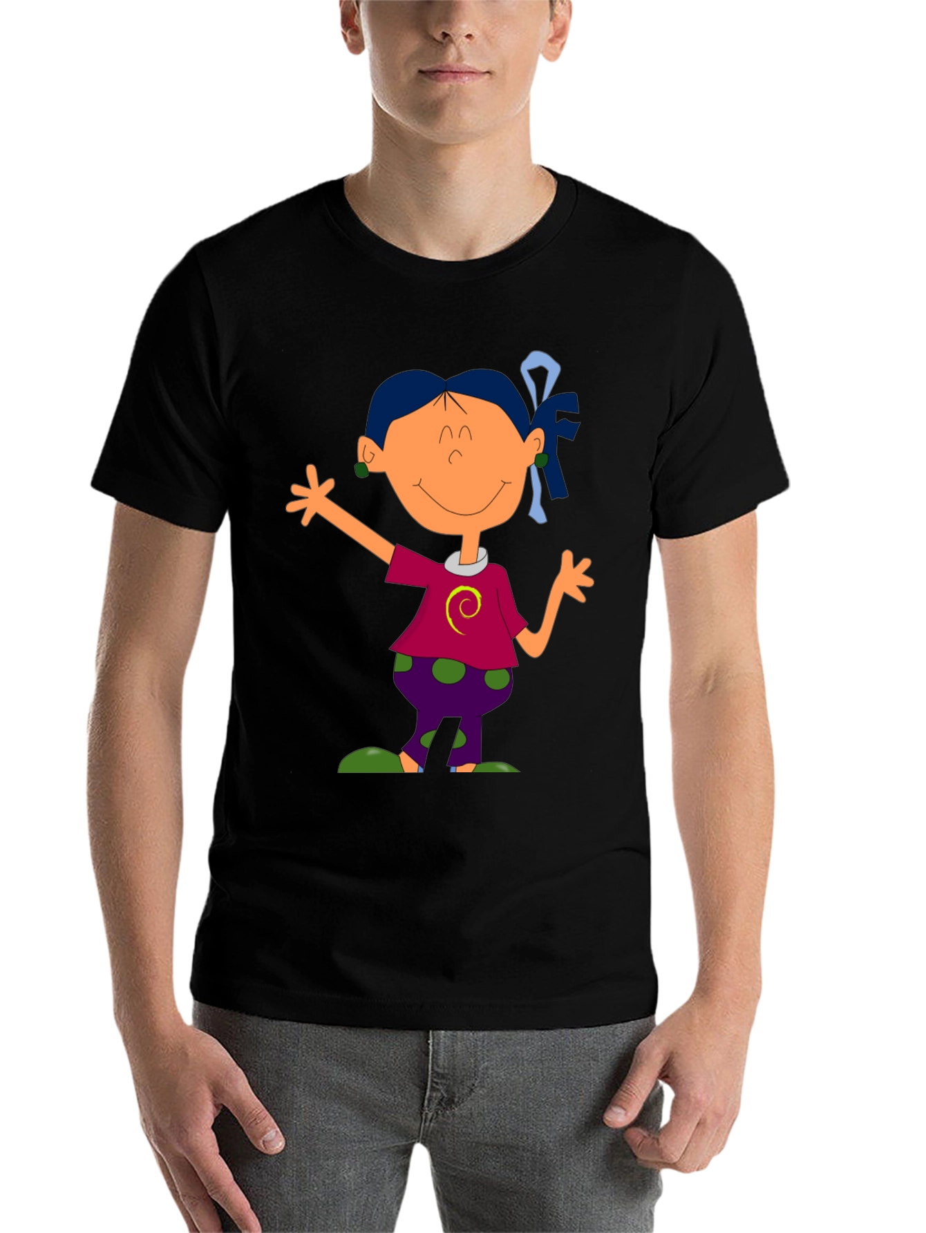 Black Cartoon Girl Graphic Tee - Black T-Shirt view 7
