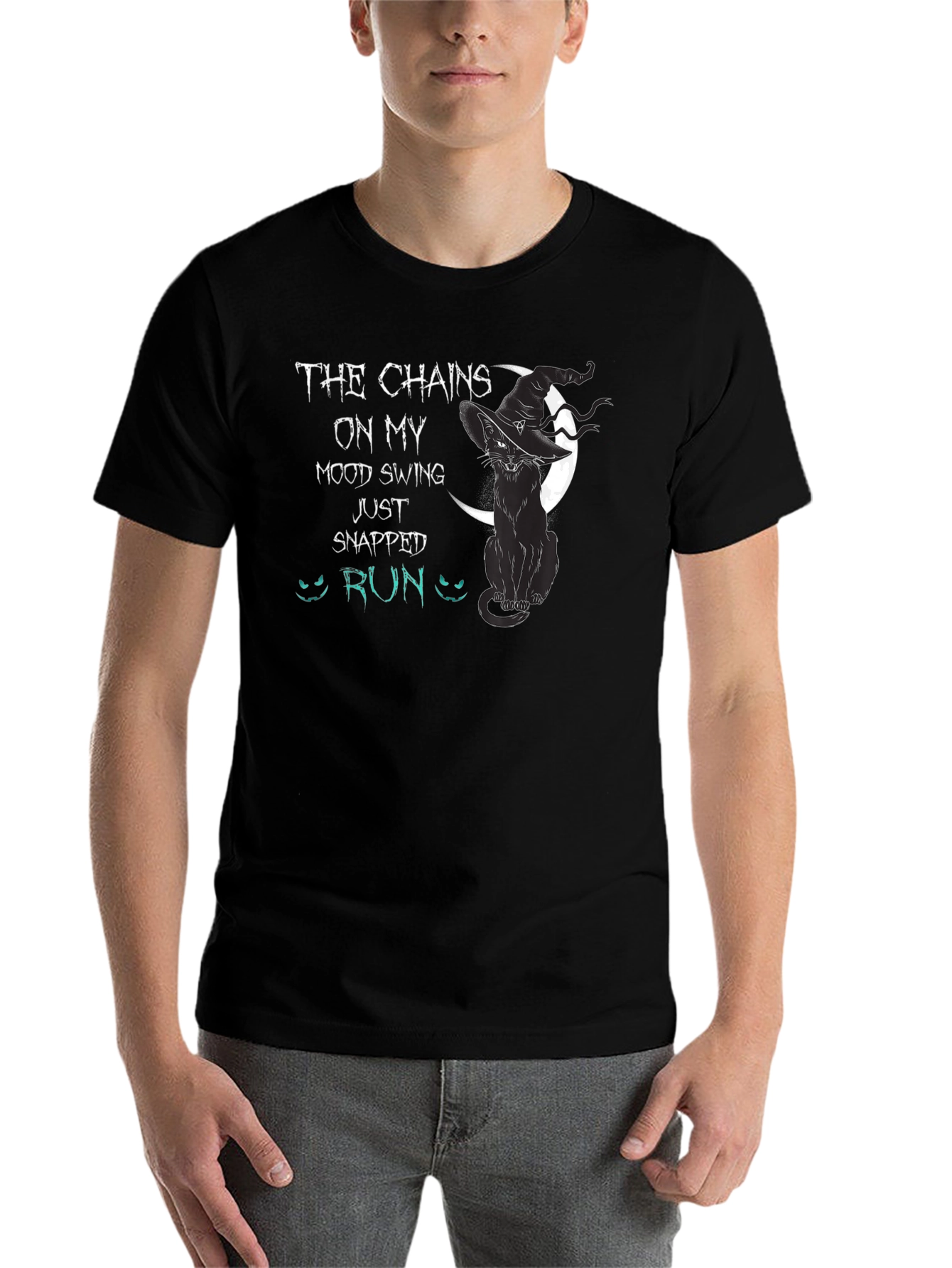 Black Chains on My Mood Swing Black Cat T-Shirt view 7
