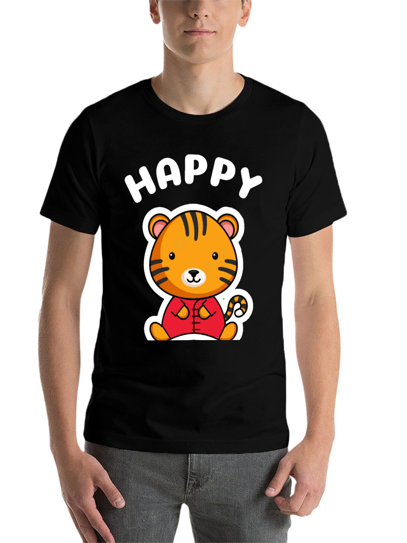 Black Happy Tiger Graphic T-Shirt view 7