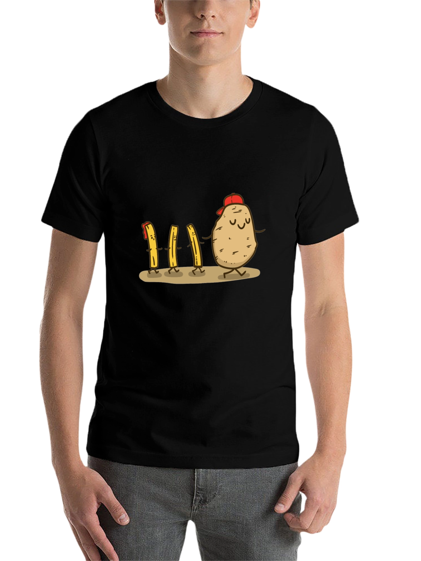 Black Funny Potato & Fries Graphic T-Shirt view 7