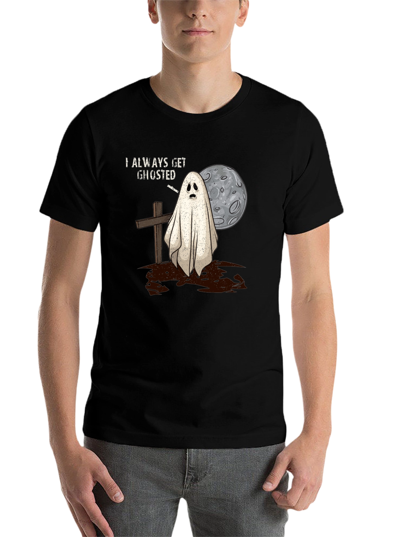 Black Always Get Ghosted Tee - Halloween Humor T-Shirt view 7