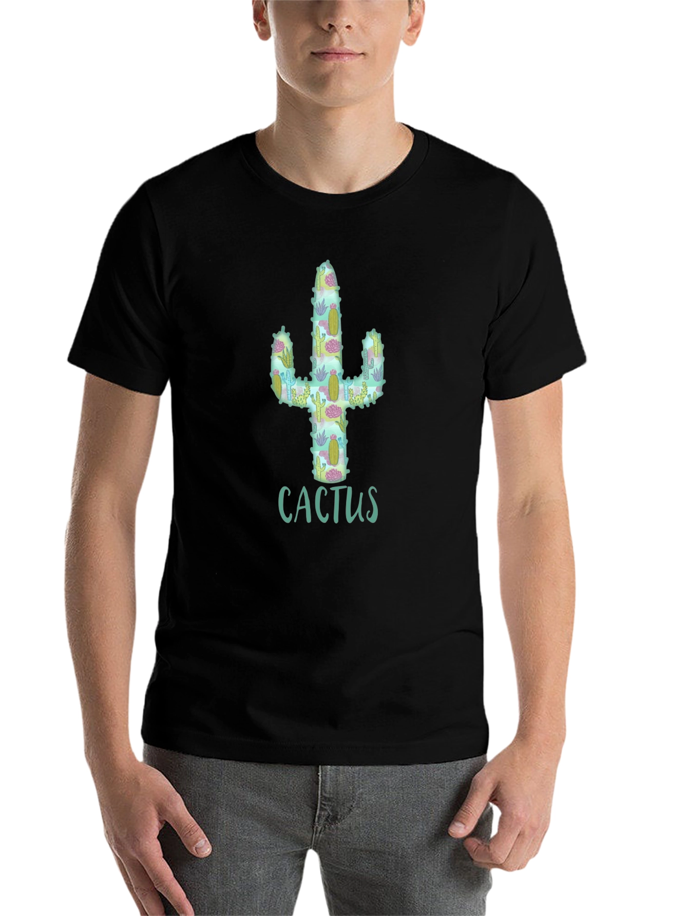 Black Cactus Pattern Graphic T-Shirt view 7