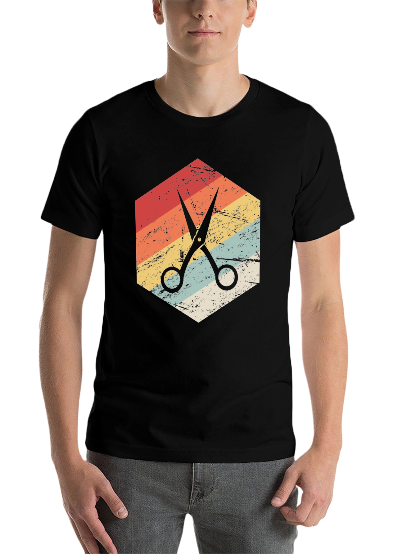Black Retro Barber Scissors Graphic Tee view 7