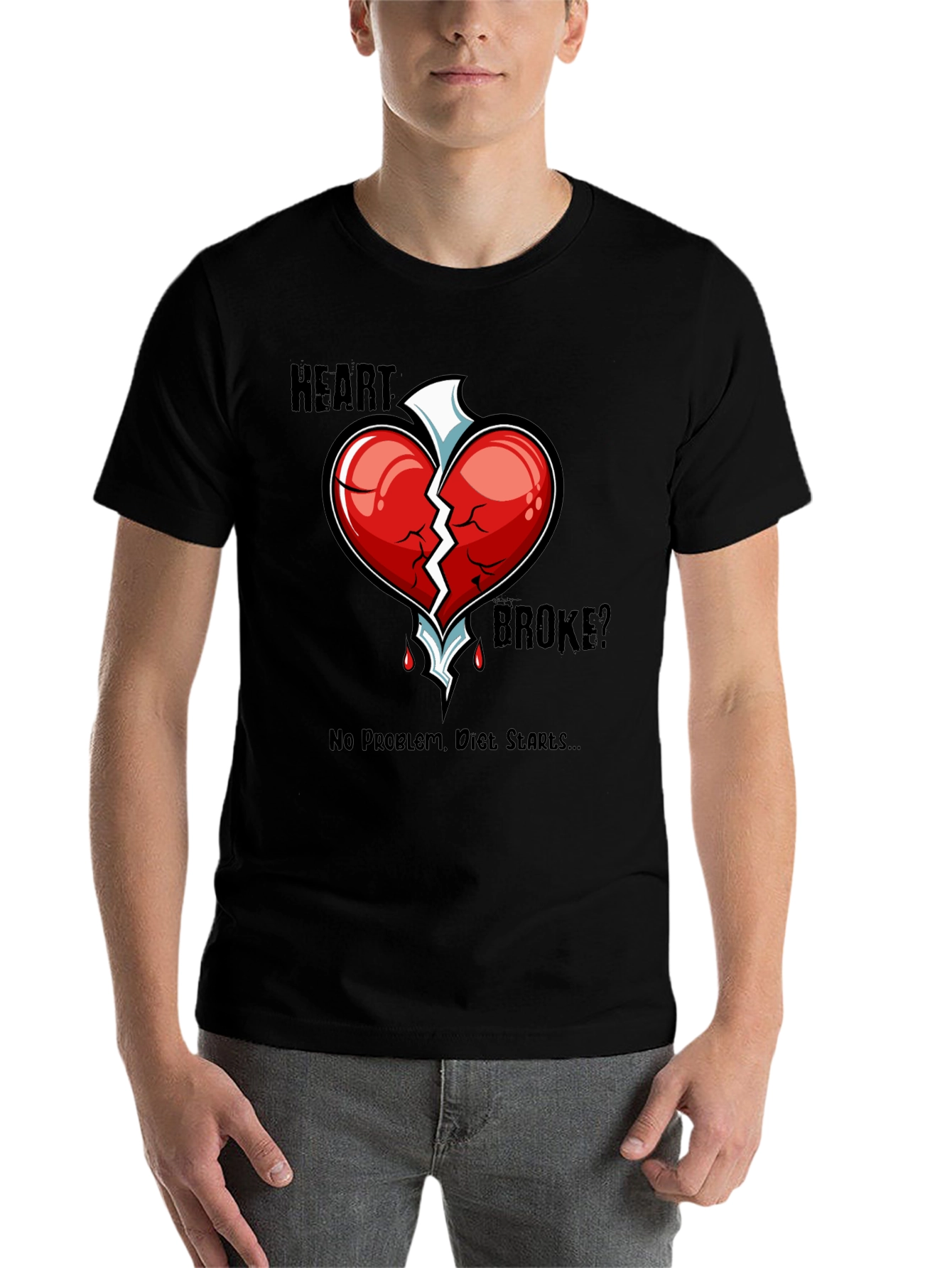 Black Heart Broke? Diet Starts T-Shirt - Funny Graphic Tee view 7