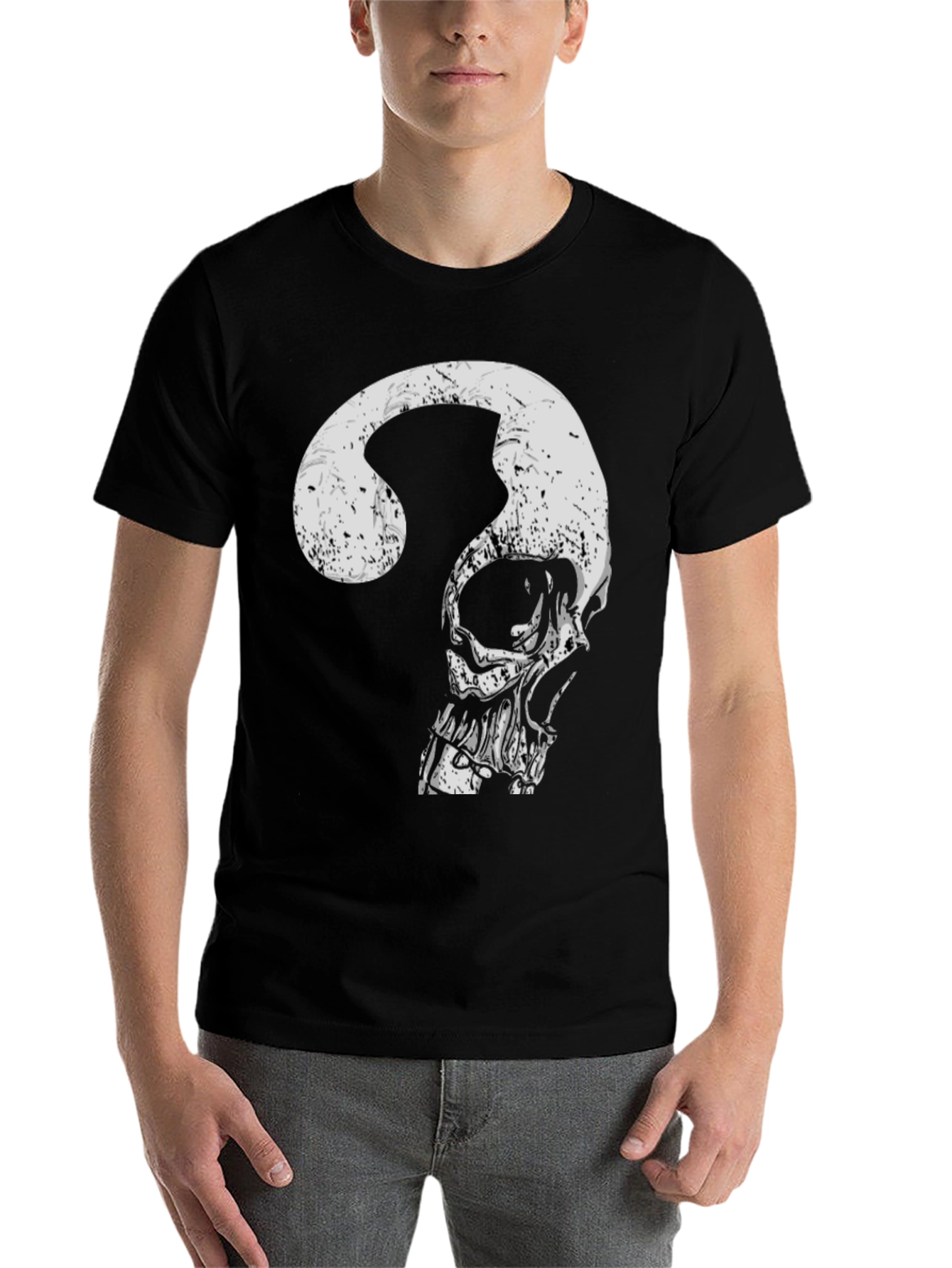 Black Skull Question Mark Graphic Tee - Men's Black T-Shirt view 7