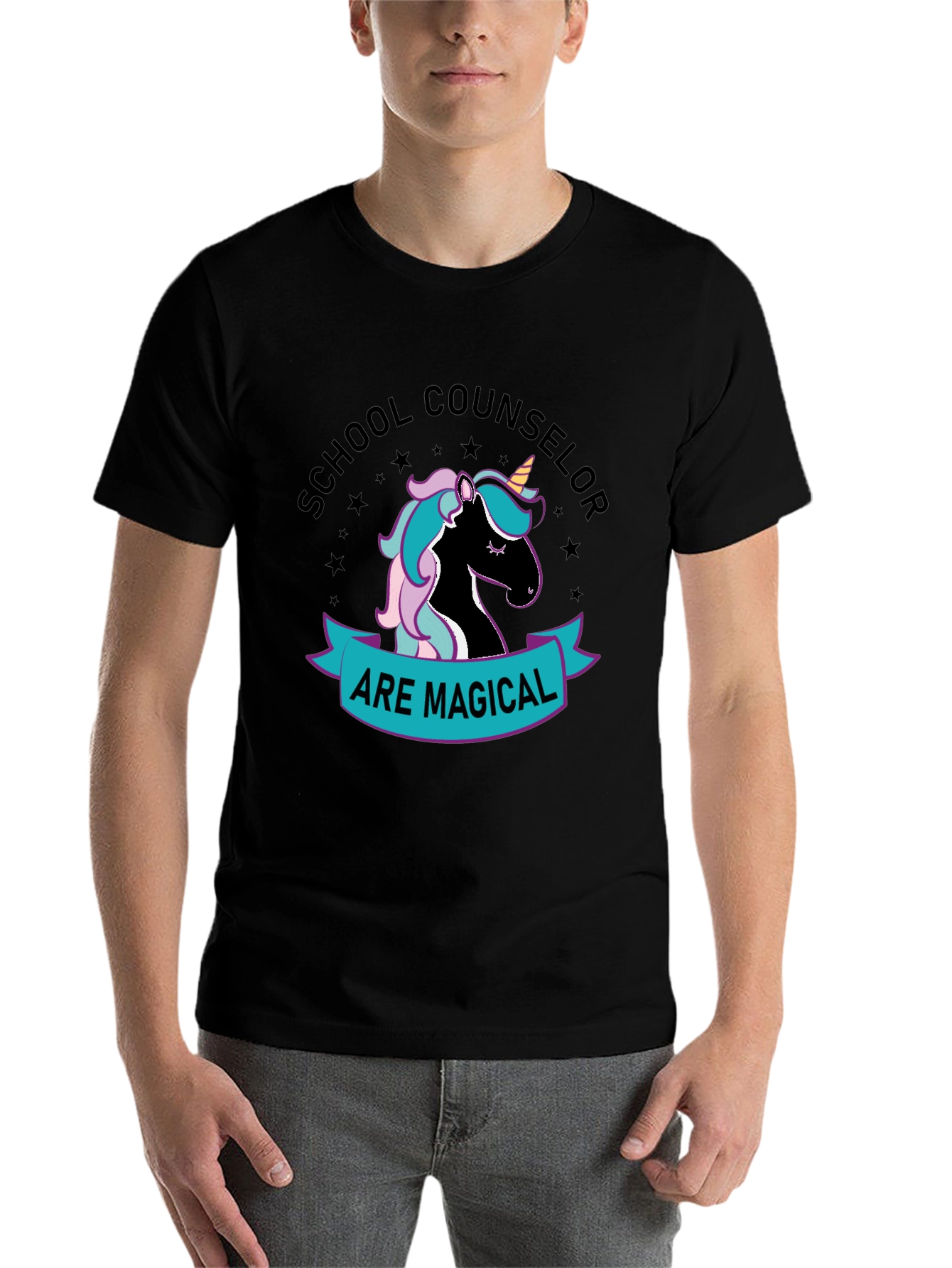Black School Counselor Unicorn T-Shirt view 7