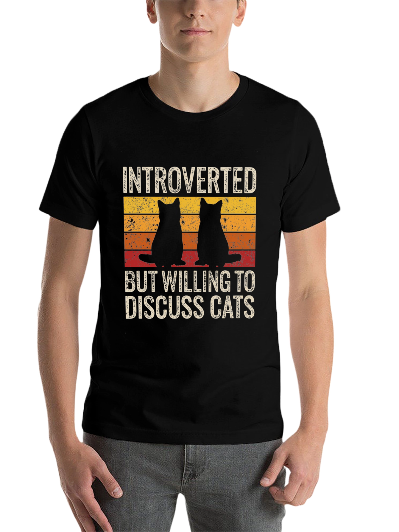 Black Introverted Cat Lover T-Shirt - Novelty Design view 7
