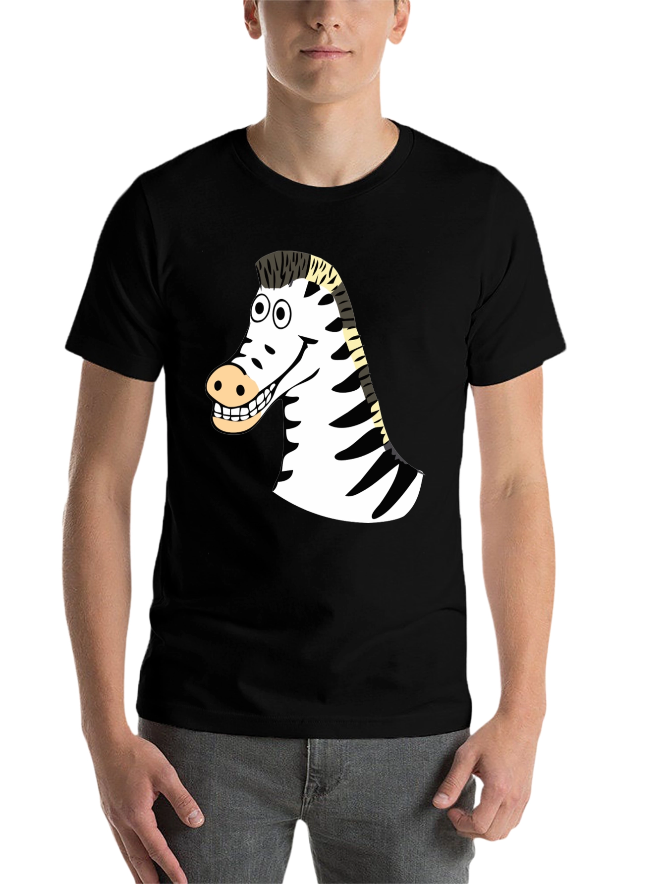 Black Zebra Cartoon Graphic T-Shirt view 7