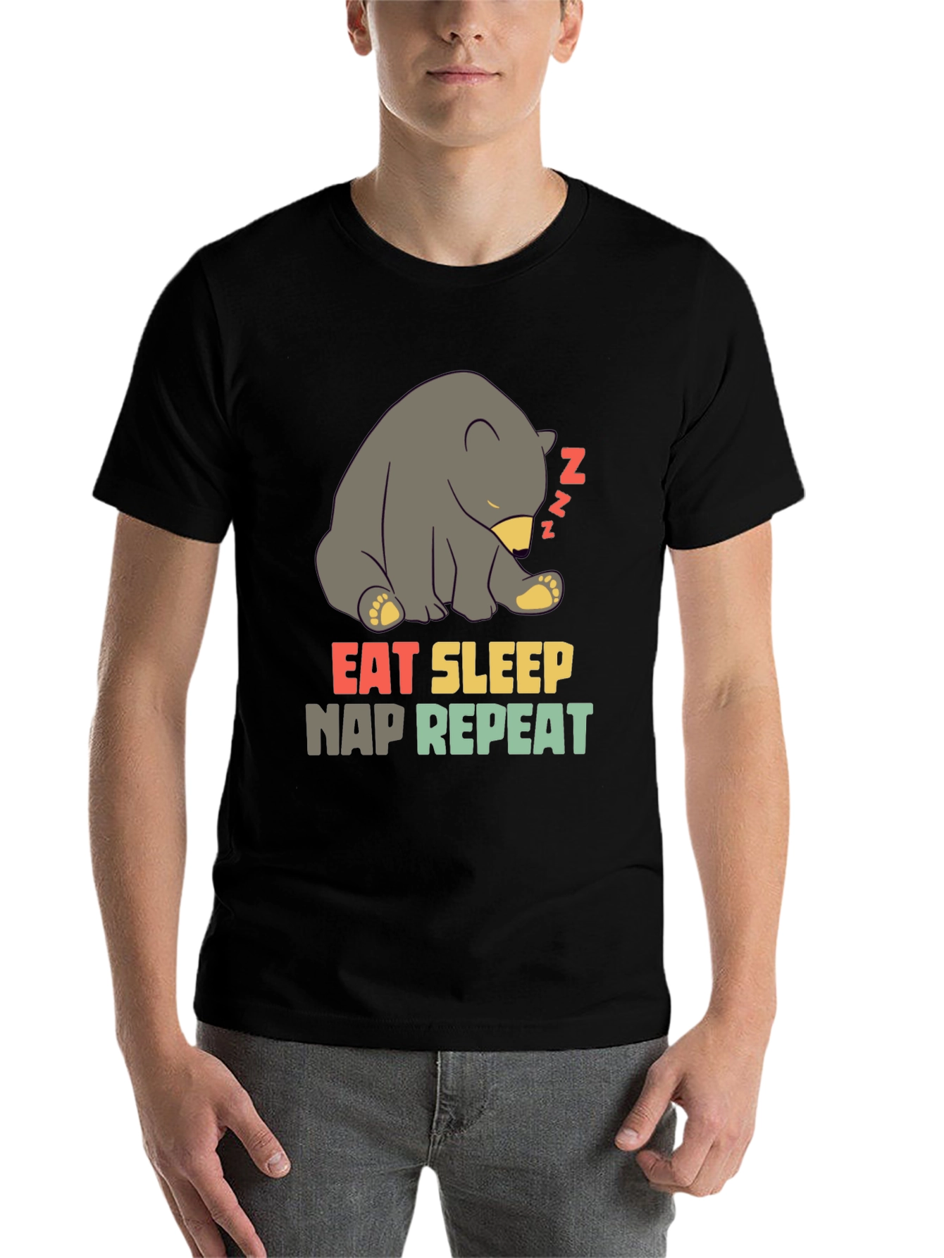 Black Eat Sleep Nap Repeat Bear T-Shirt view 7