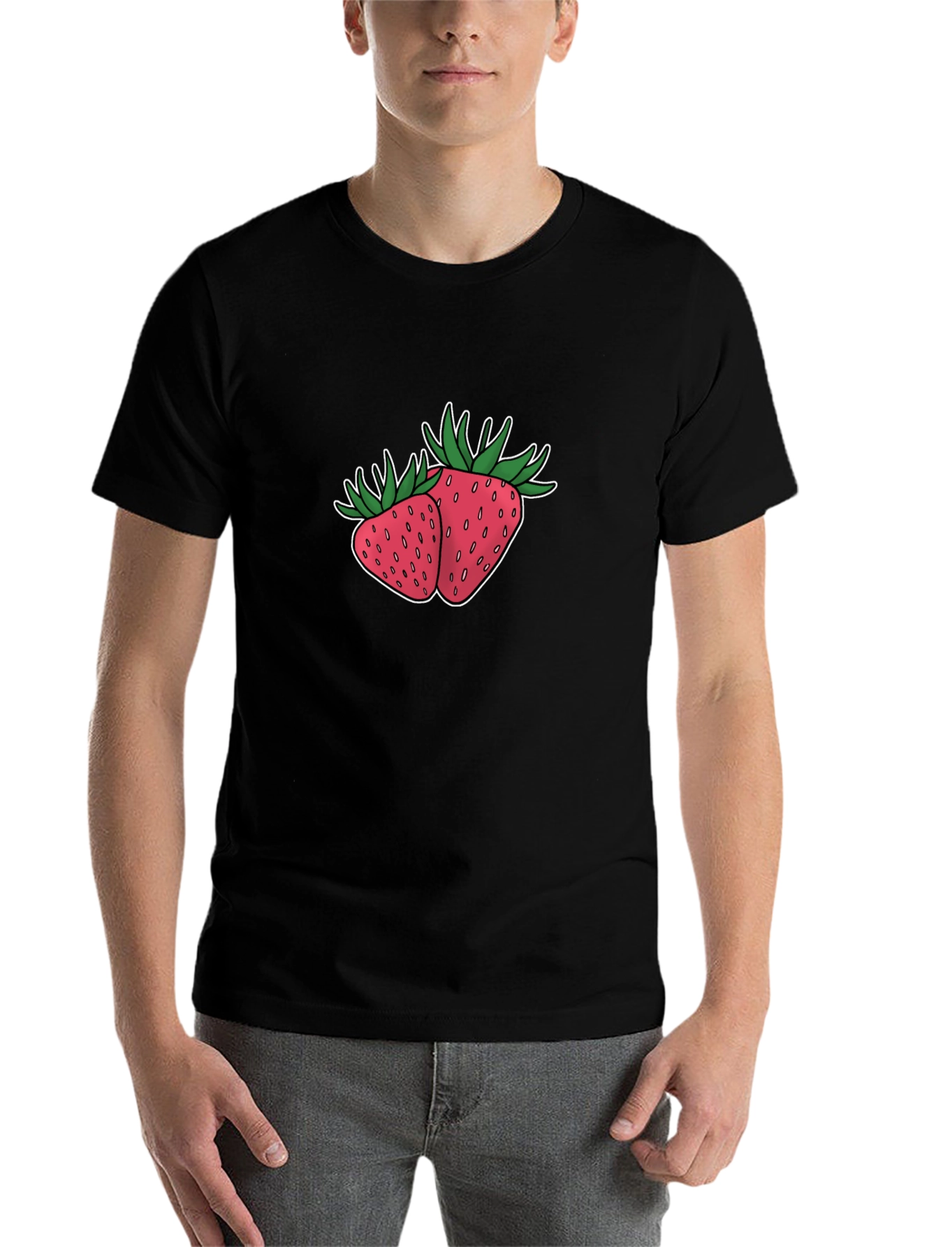 Black Strawberry Design Black T-Shirt view 7